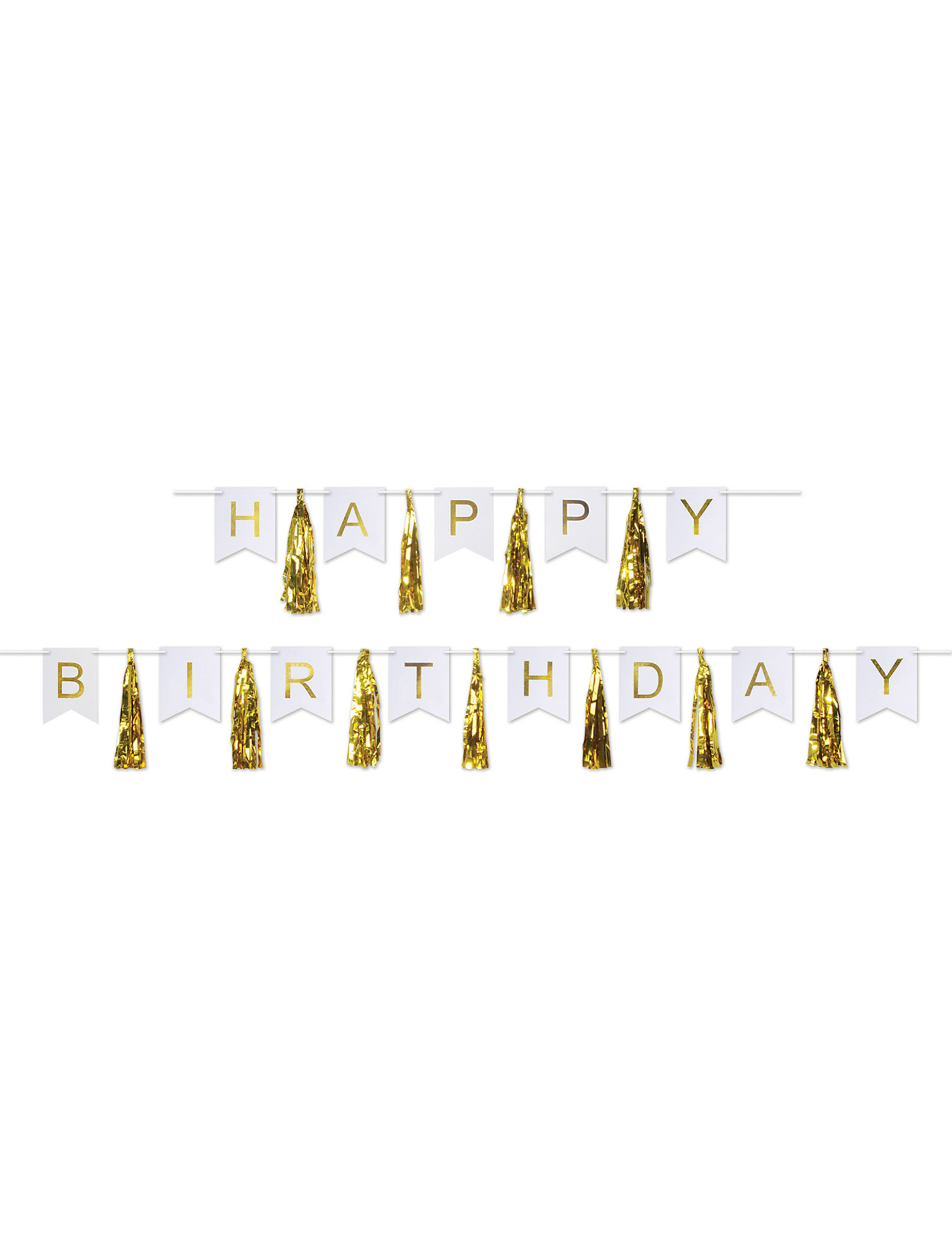 Quasten-Girlande Happy Birthday Gold + Weiß 4