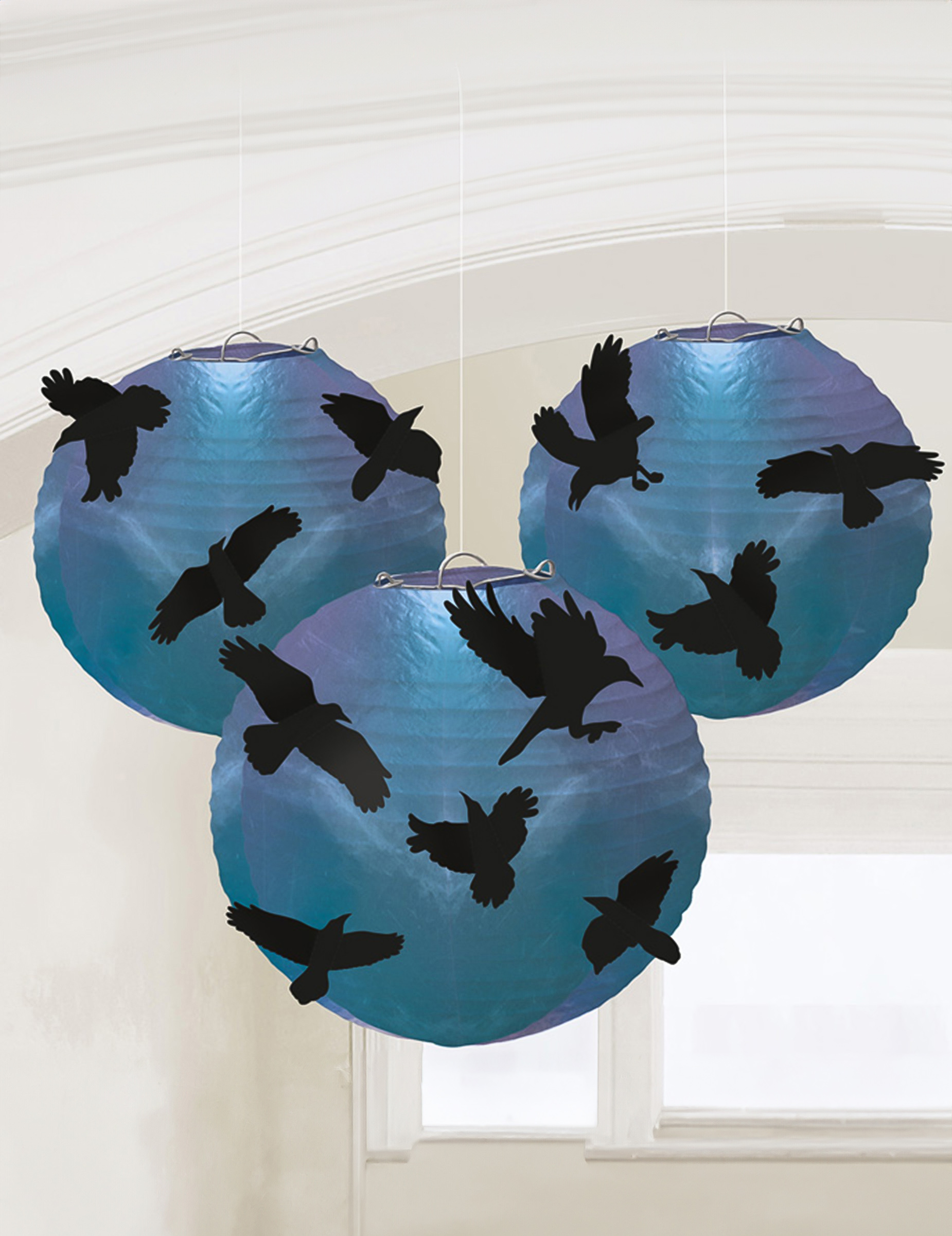 Raben-Laternen Halloween-Deko 5 Stück blau-schwarz