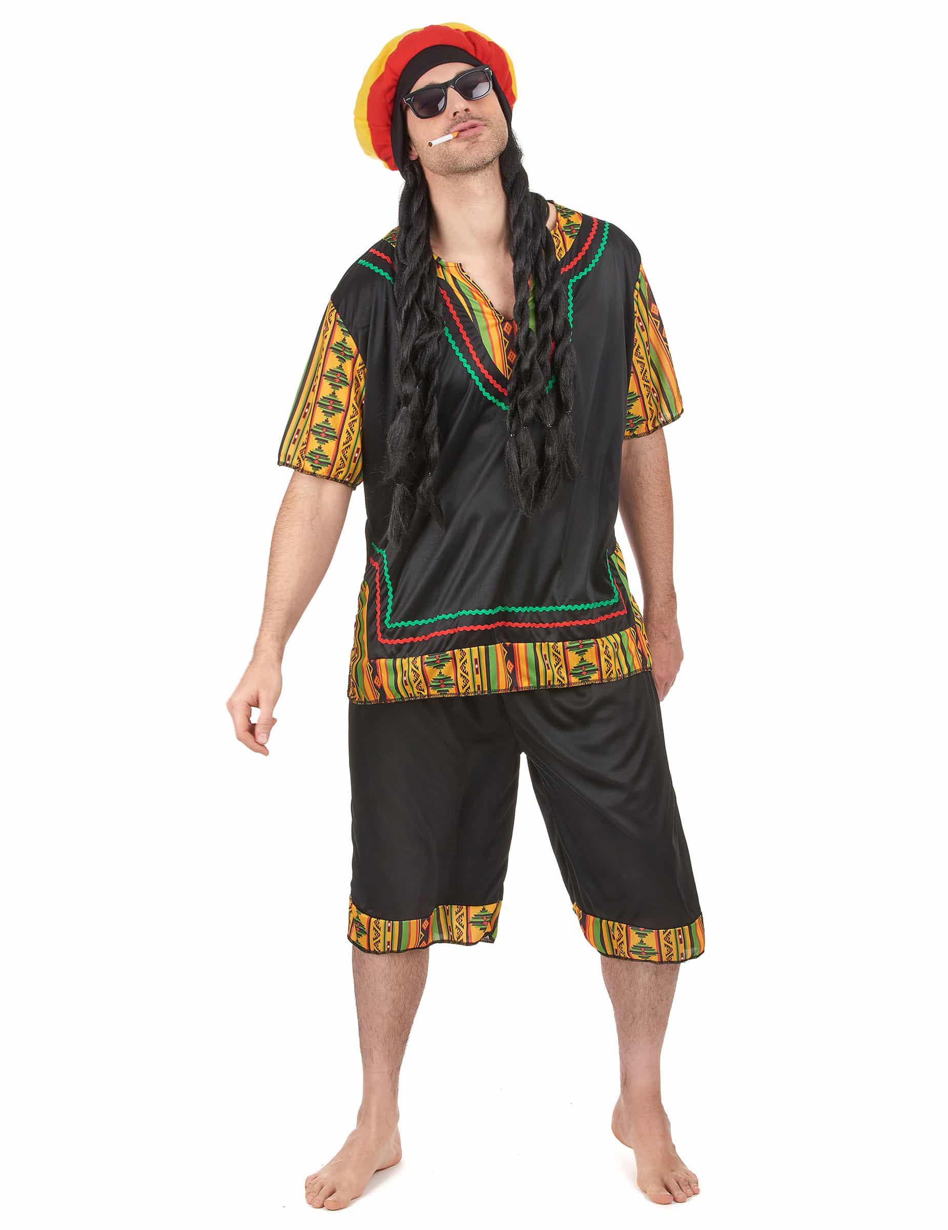 Rasta Herren-Kostüm schwarz-bunt