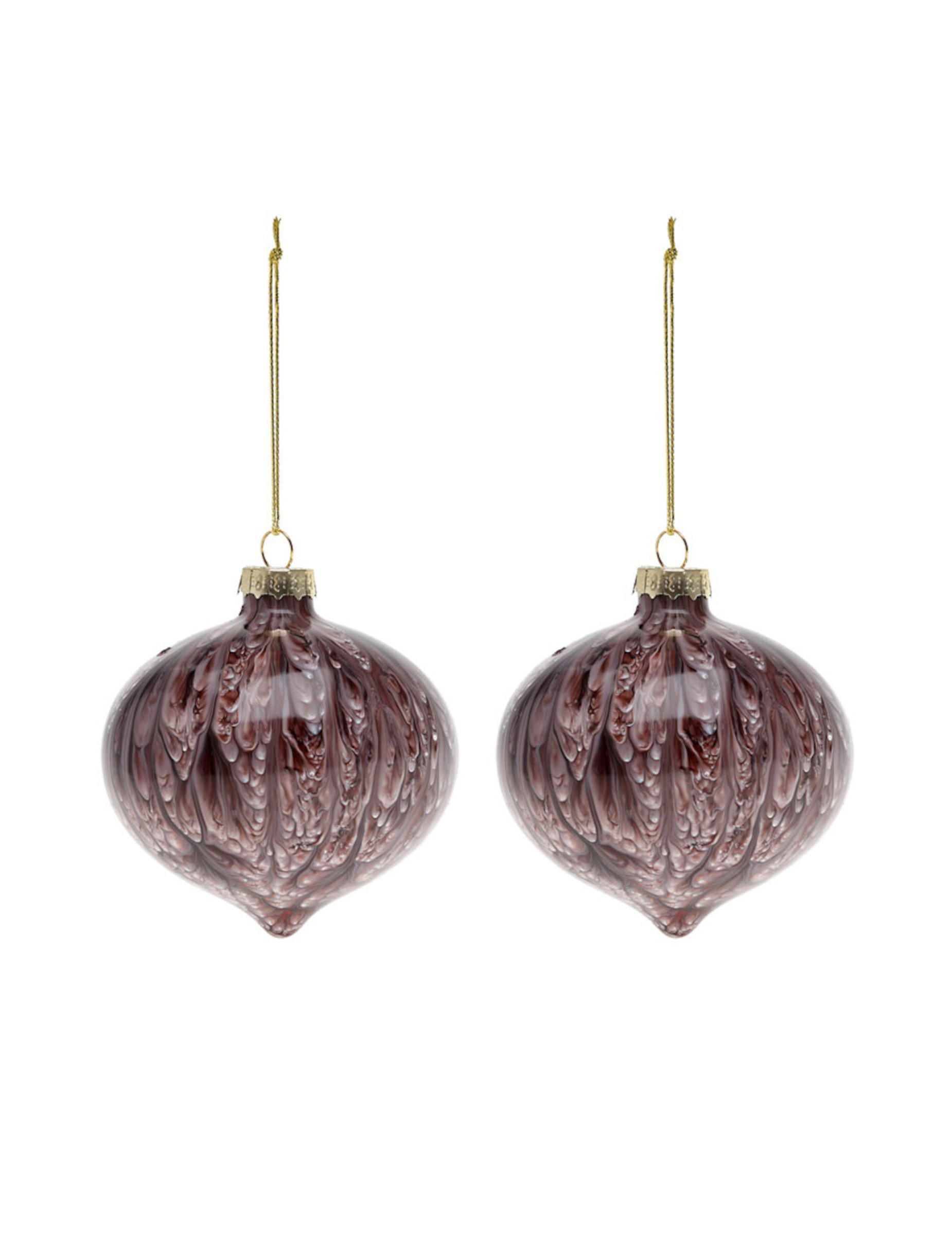 Rautenförmige Christbaumkugeln marmoriert 2 Stück braun 8 cm