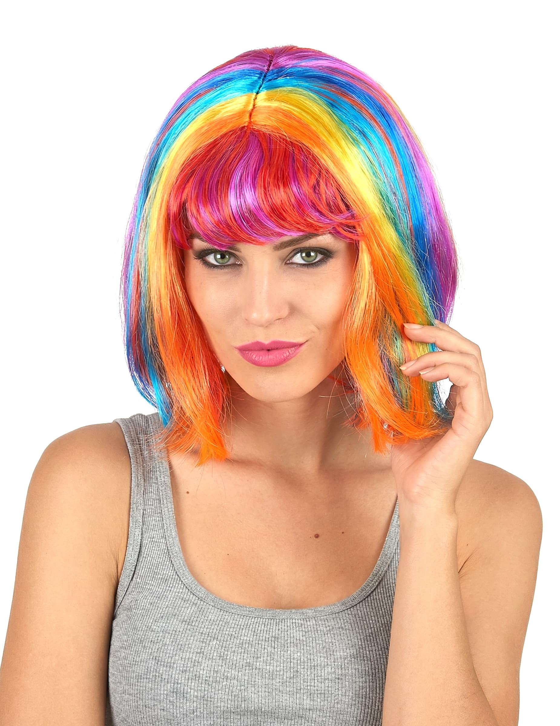 Regenbogen Neon-Perücke Bob-Schnitt bunt