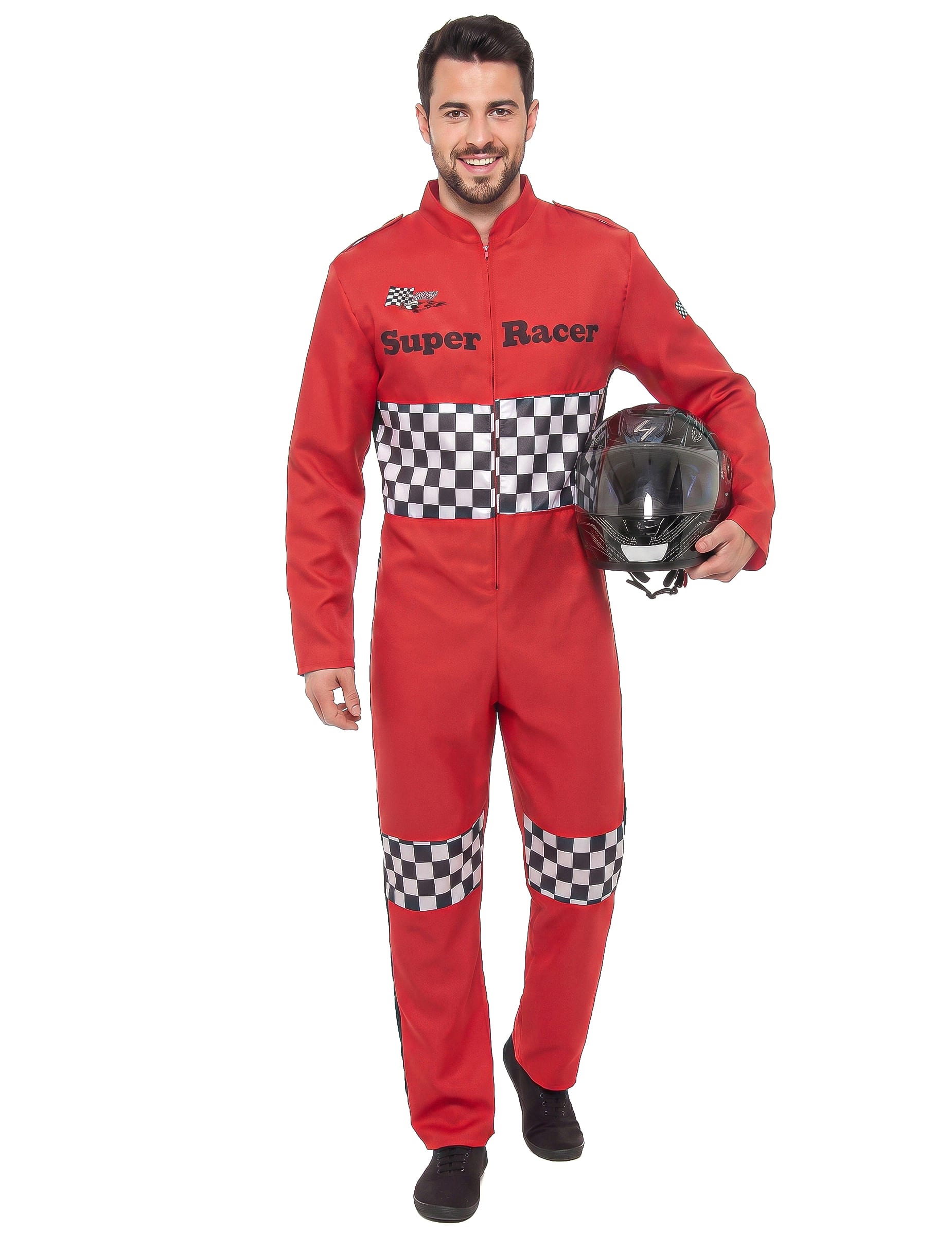 Rennfahrer-Kostüm Rennfahrer-Anzug rot-weiss-schwarz