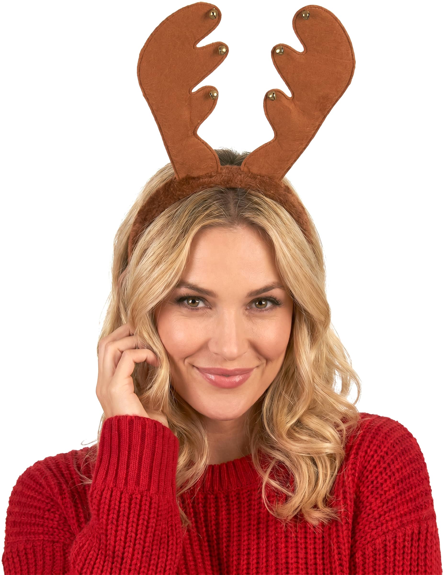 Rentier-Haarreif mit Glöckchen Geweih Weihnachts-Accessoire braun-gold