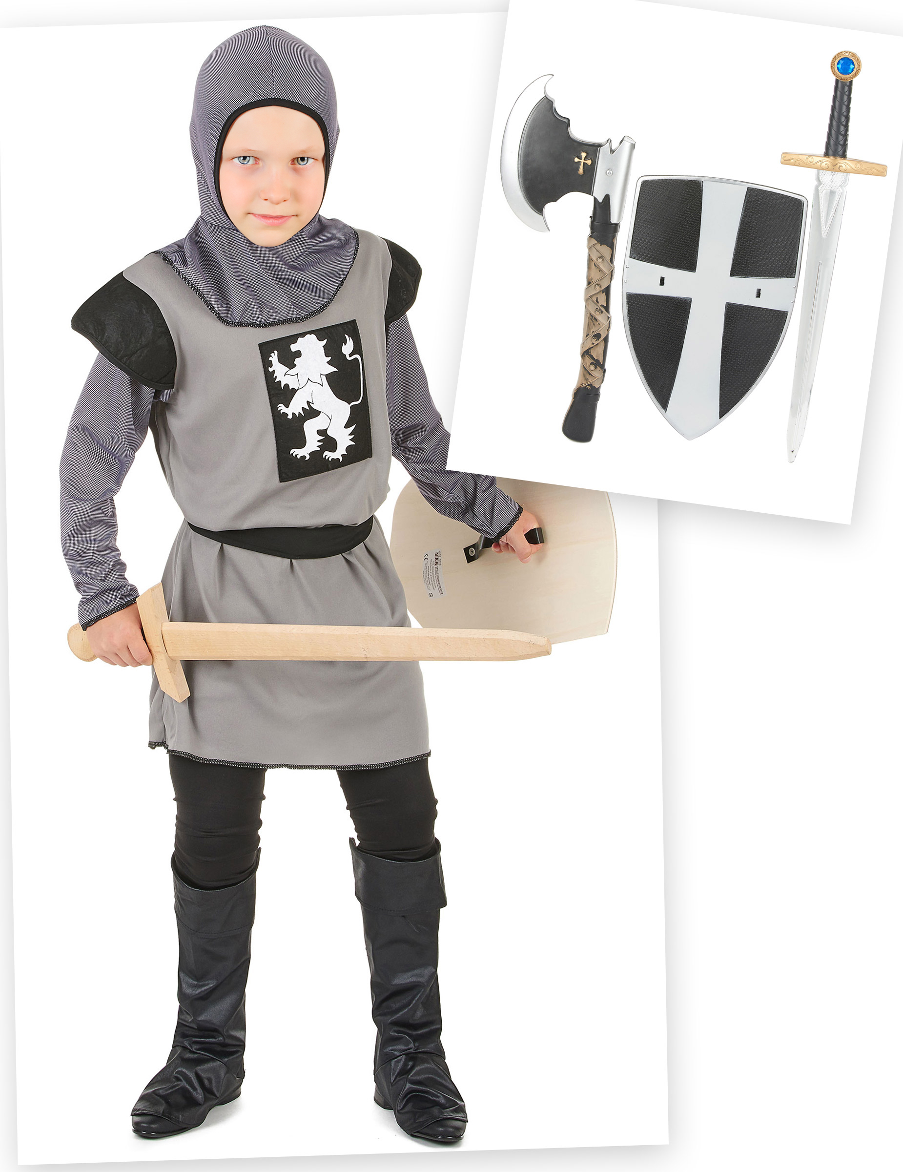 Ritter-Kostümset für Kinder 6-teilig schwarz-grau