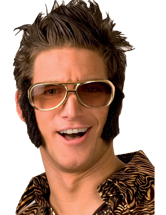 Rock 'n' Roll Brille mit Koteletten Kostüm-Zubehör schwarz-gold