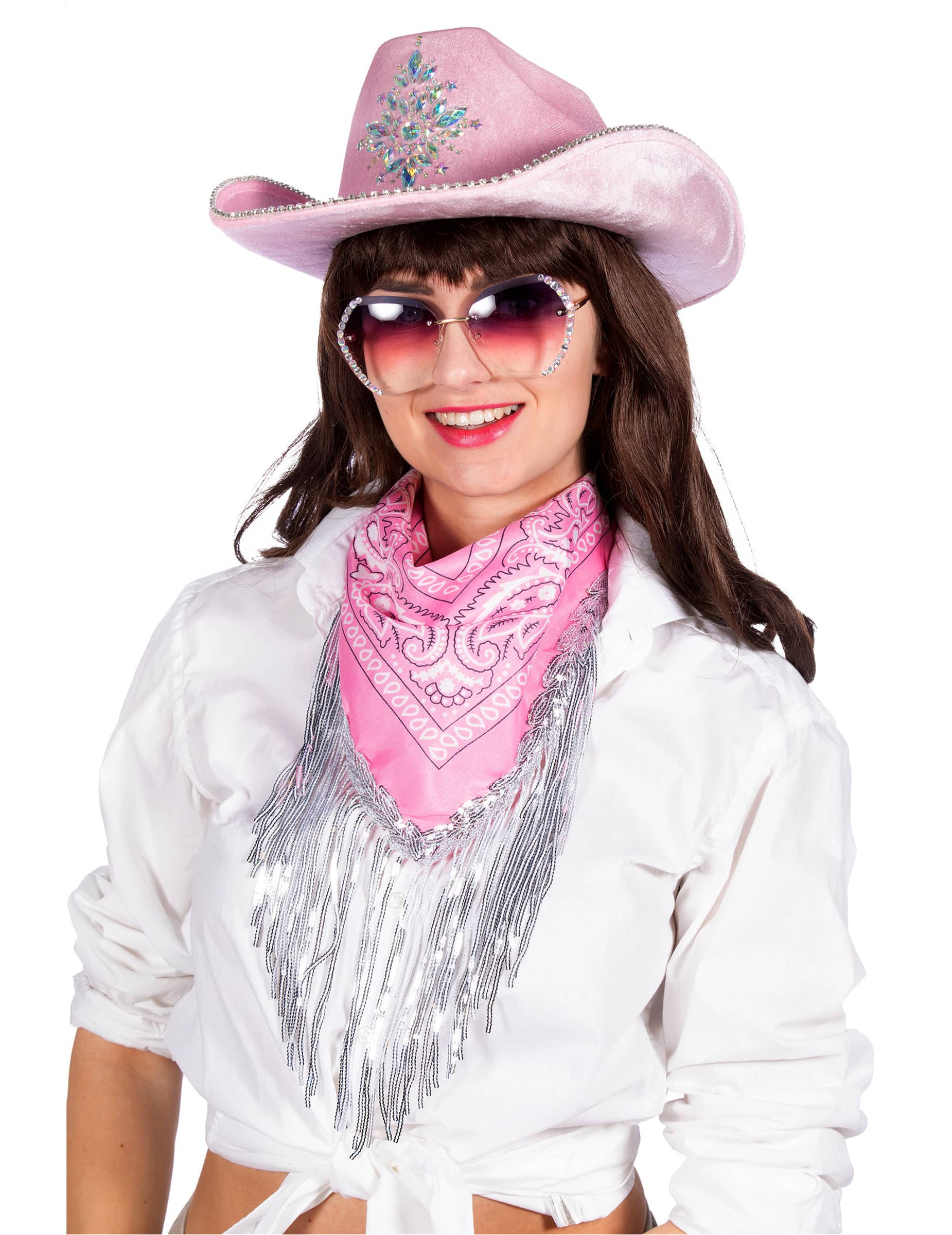 Rosa Bandana mit Pailletten-Fransen für Erwachsene