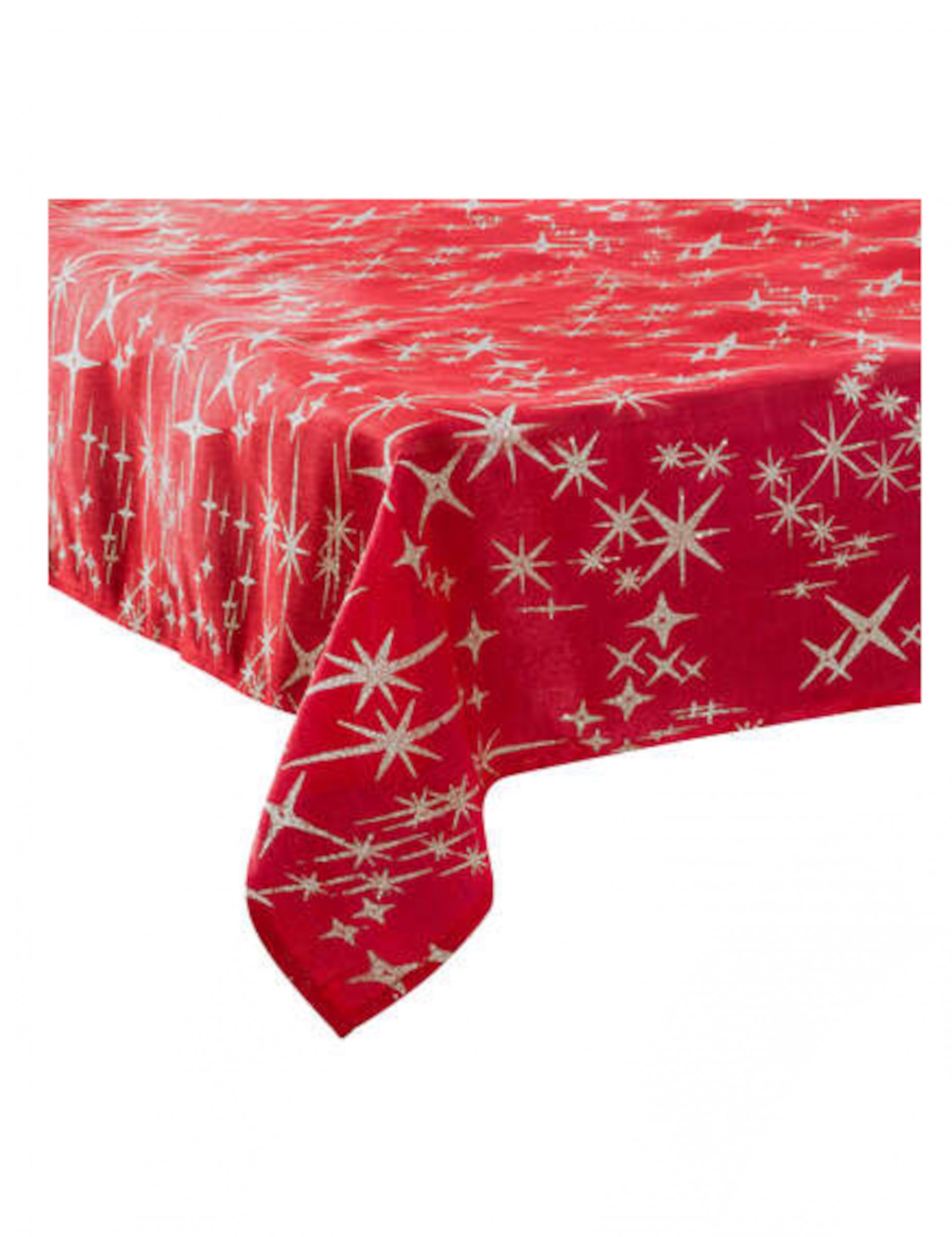 Rote Weihnachts-Tischdecke mit Silbersternen 140x240 cm