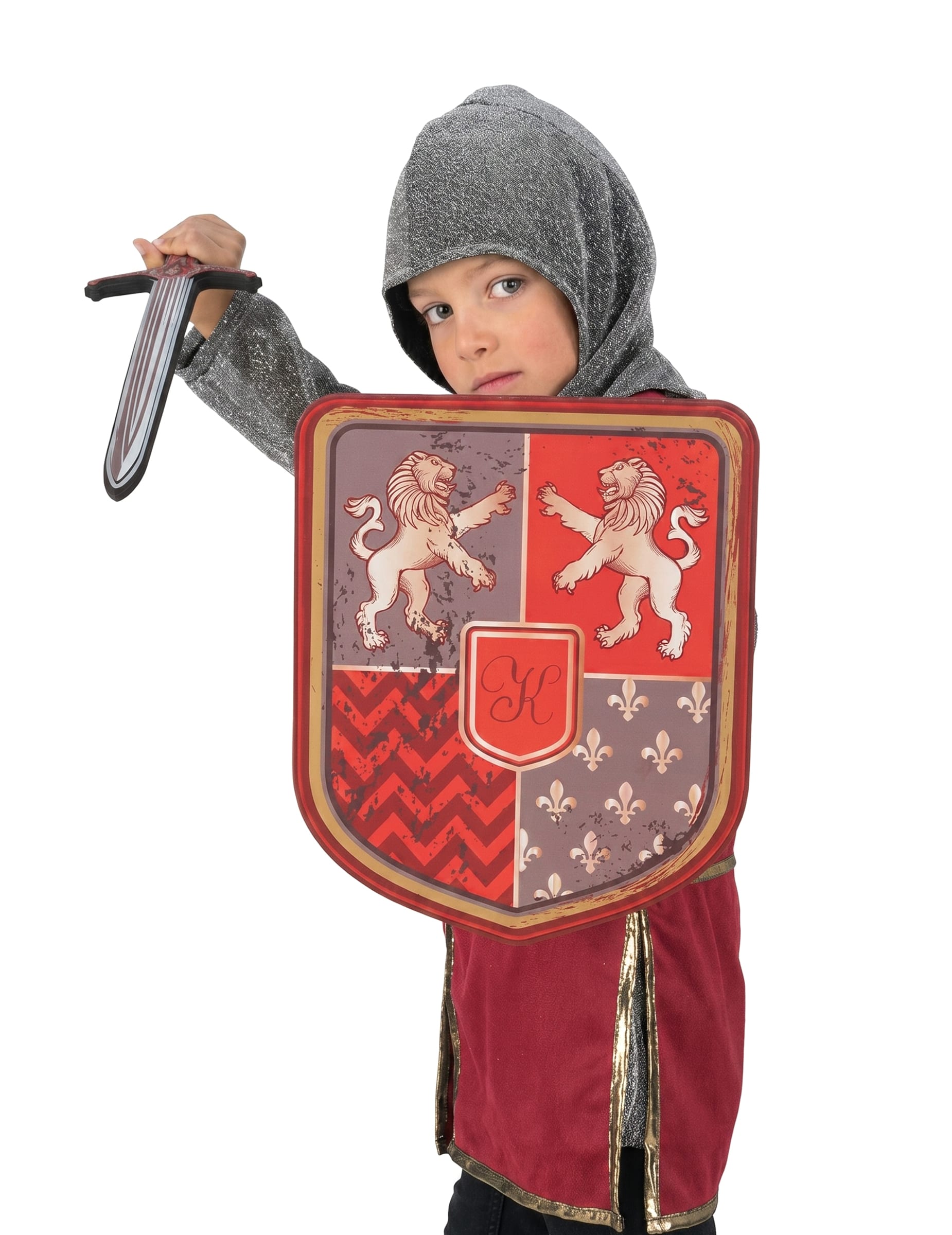Roter Löwenritter-Schild aus Schaumstoff 35 cm