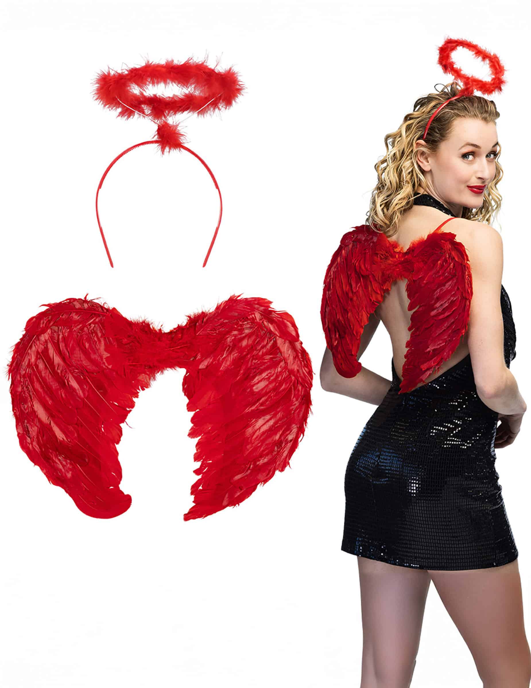 Rotes Engel Accessoire-Set: Flügel und Heiligenschein
