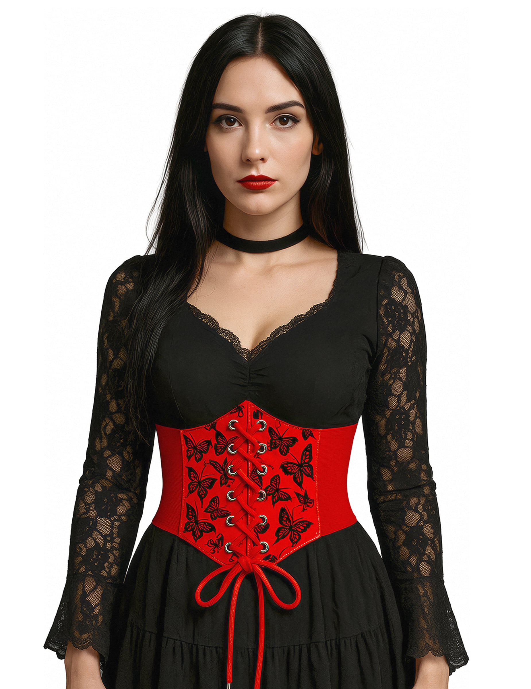 Rotes elastisches Korsett mit Schmetterlingsmuster
