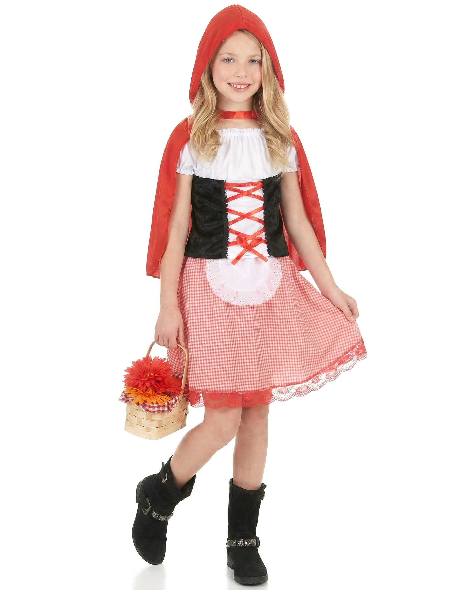 Rotkäppchen Kinderkostüm rot-weiss-schwarz