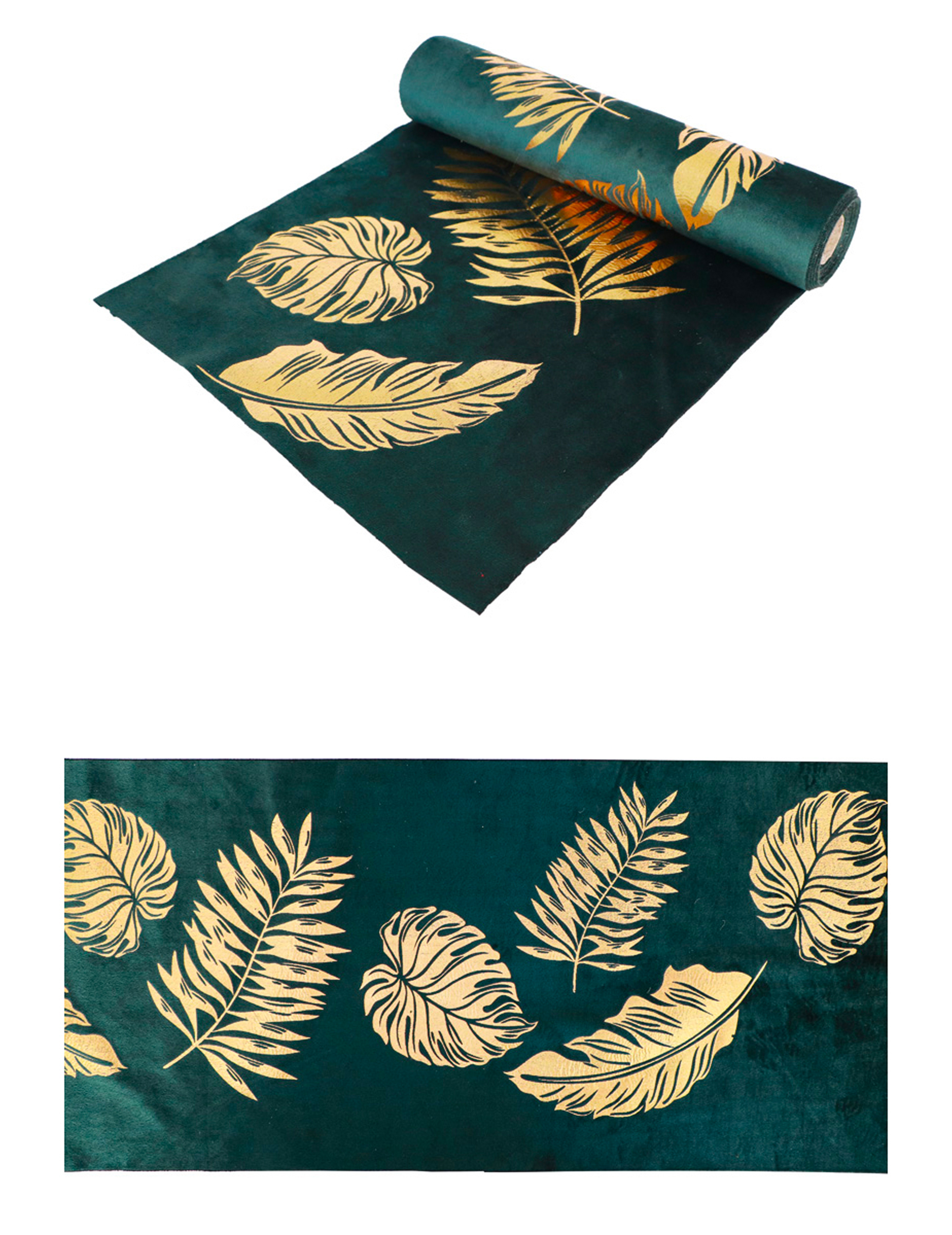 Samt Tischläufer Grün Gold 28 cm x 3 m