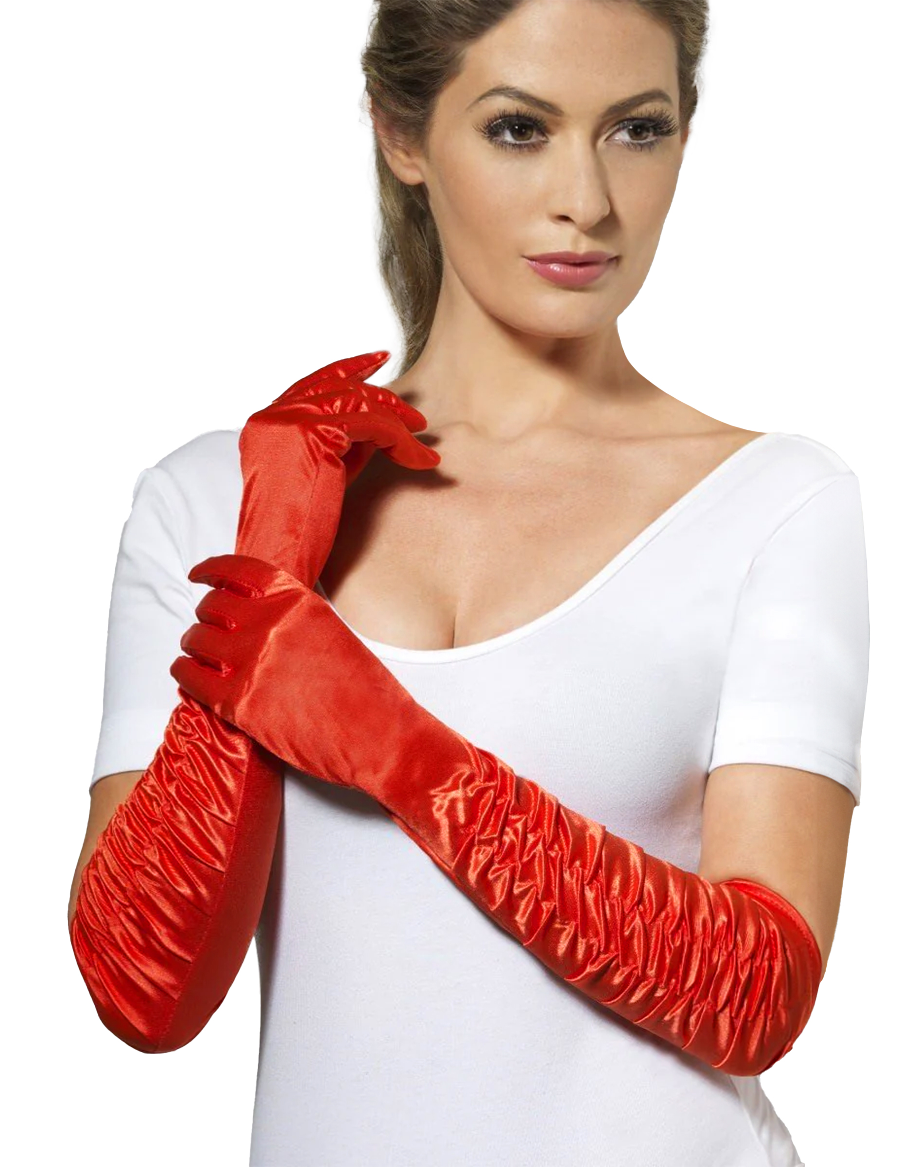 Satin-Handschuhe lang rot