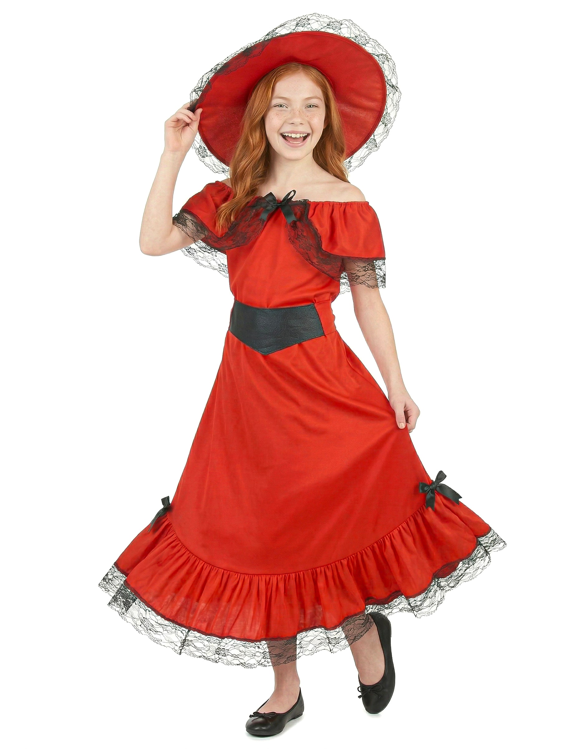 Scarlett-Kinderkostüm Wilder Westen Südstaaten-Lady rot-schwarz