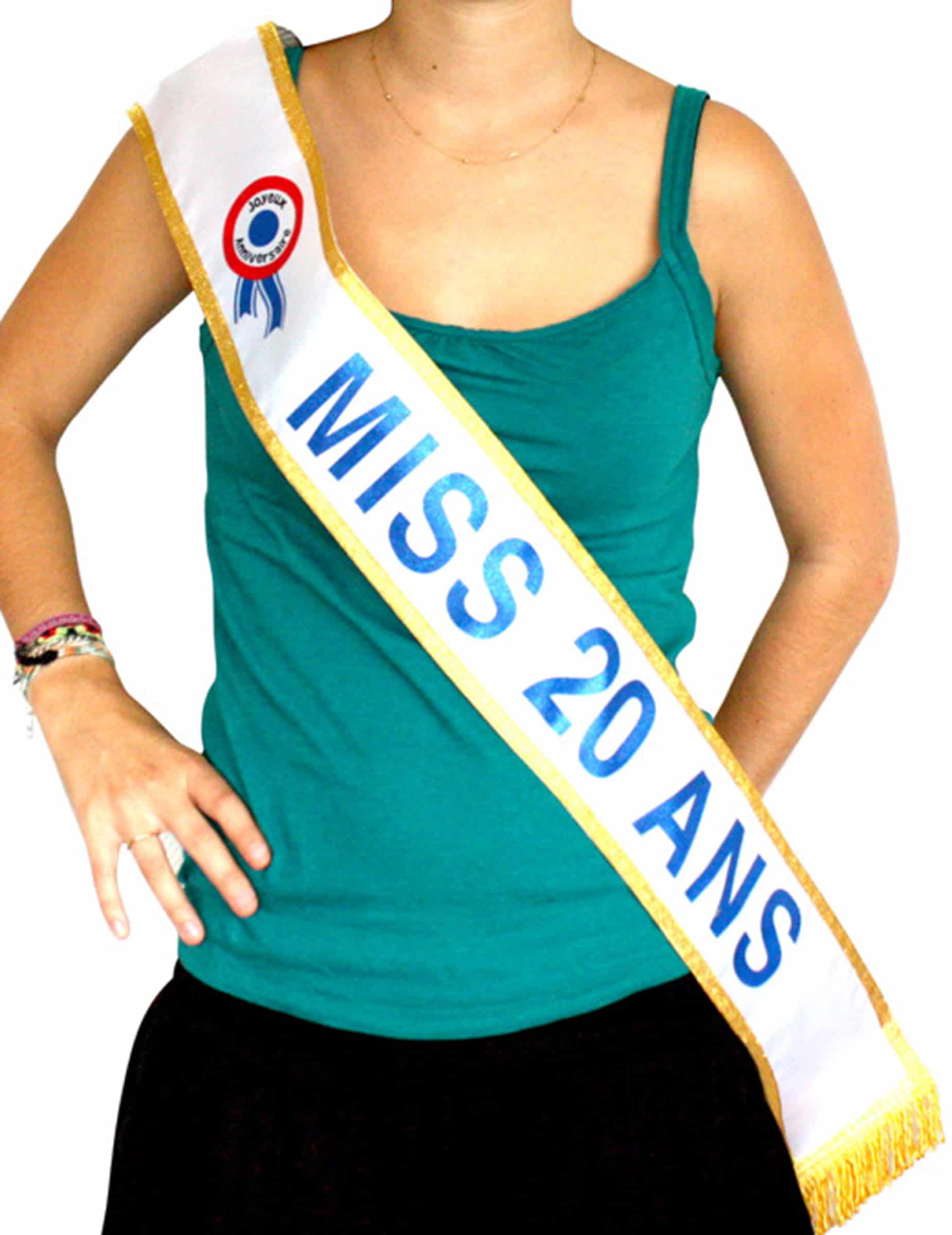 Schärpe Miss 20. Geburtstag für Erwachsene weiß-gold