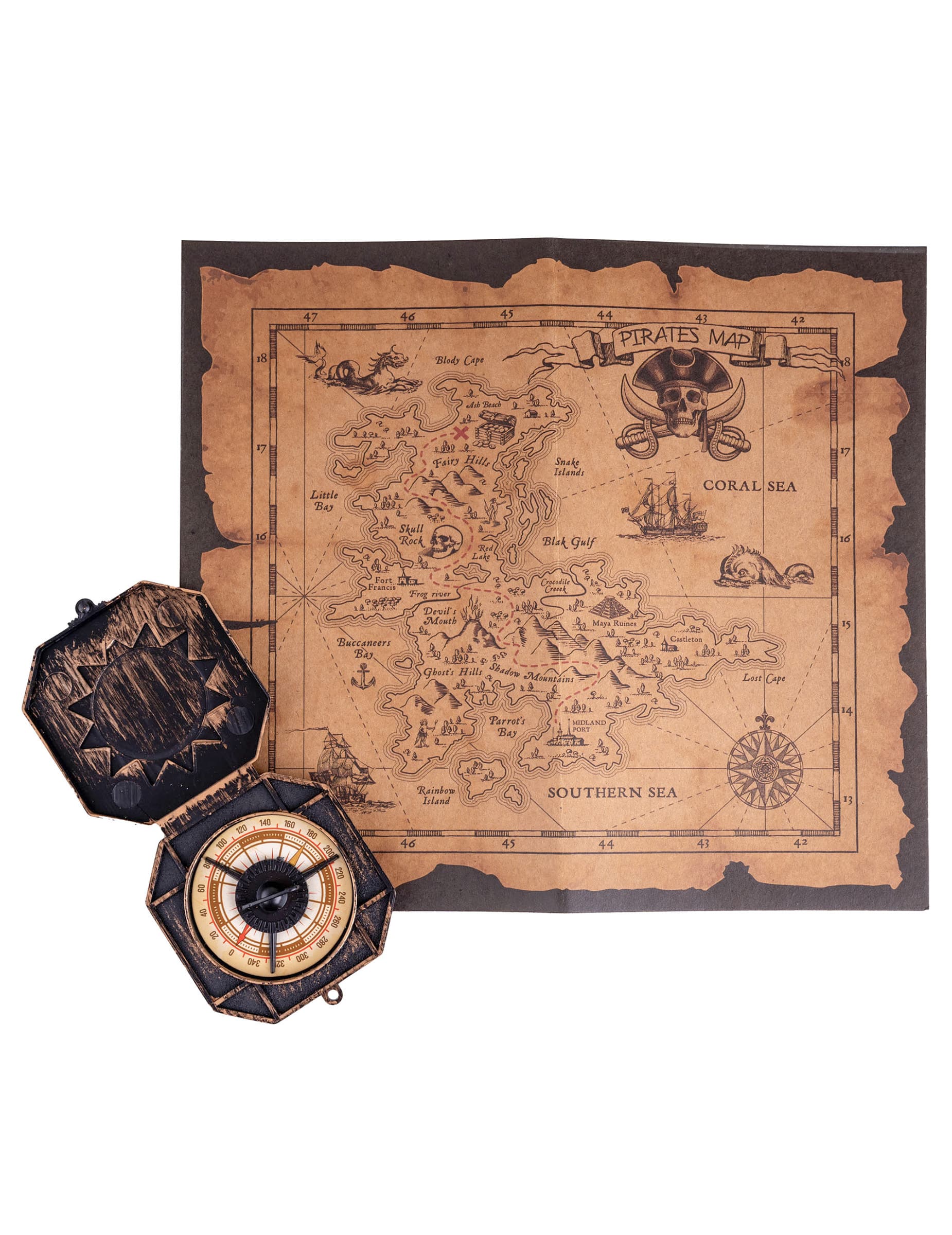 Schatzkarte mit Kompass Piratenparty-Accessoires braun 40x29cm