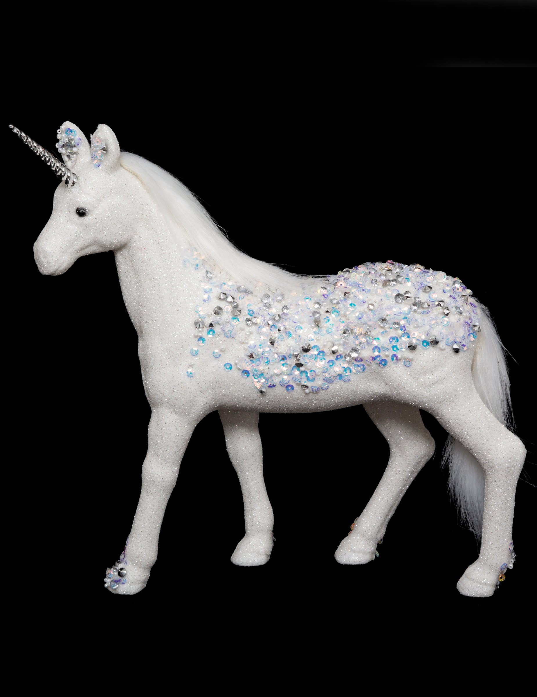 Schimmerndes Einhorn Deko-Figur mit Strass weiss 25 cm
