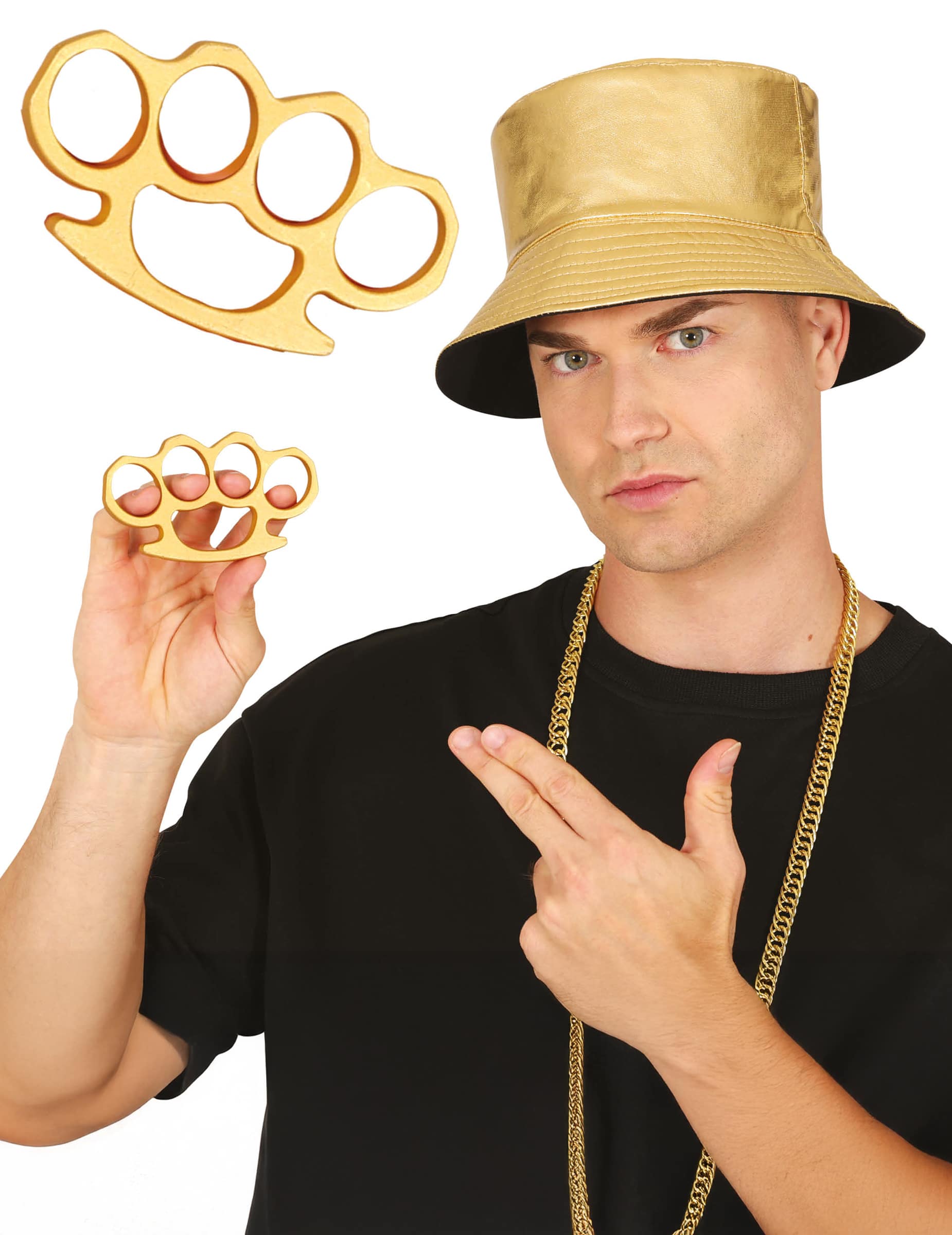 Schlagring Gold Kostüm-Accessoire für Erwachsene