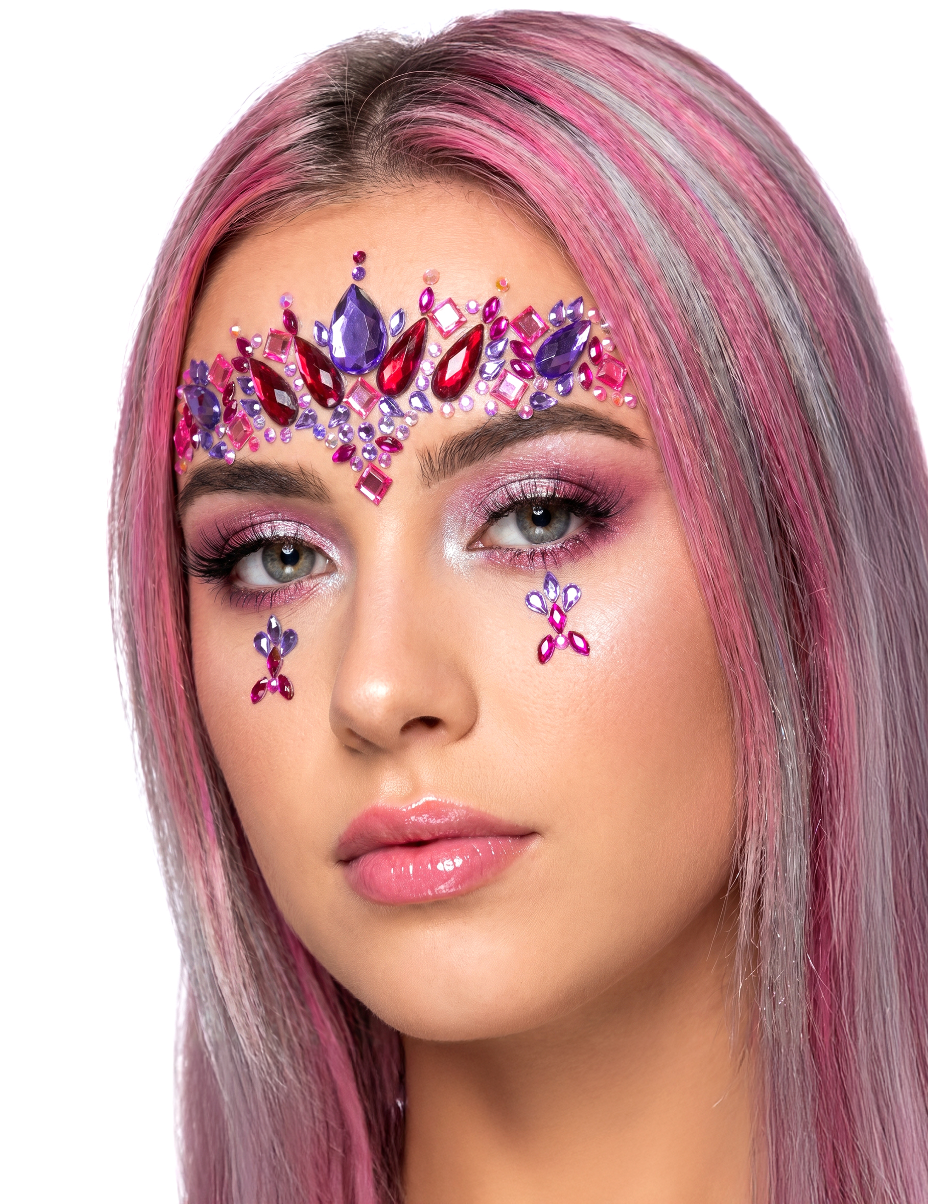 Schmuck-Steine für Erwachsene Einhorn alternatives Make-up violett-rot