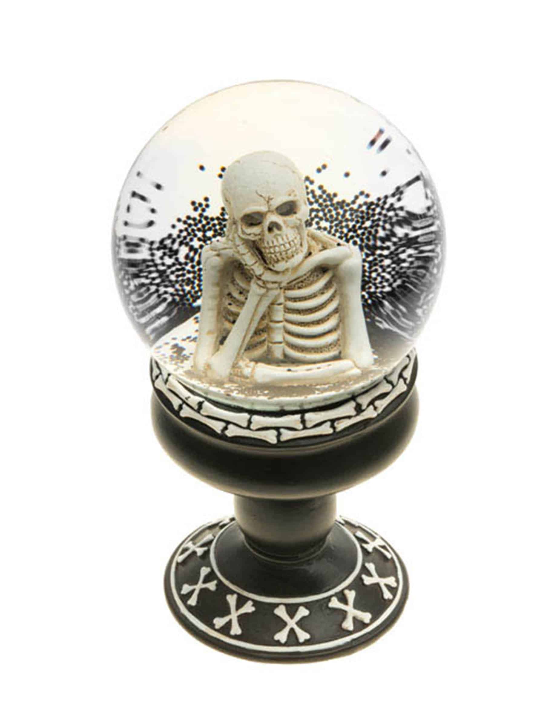 Schneekugel Nachdenkliches Skelett 18 cm Halloween Deko