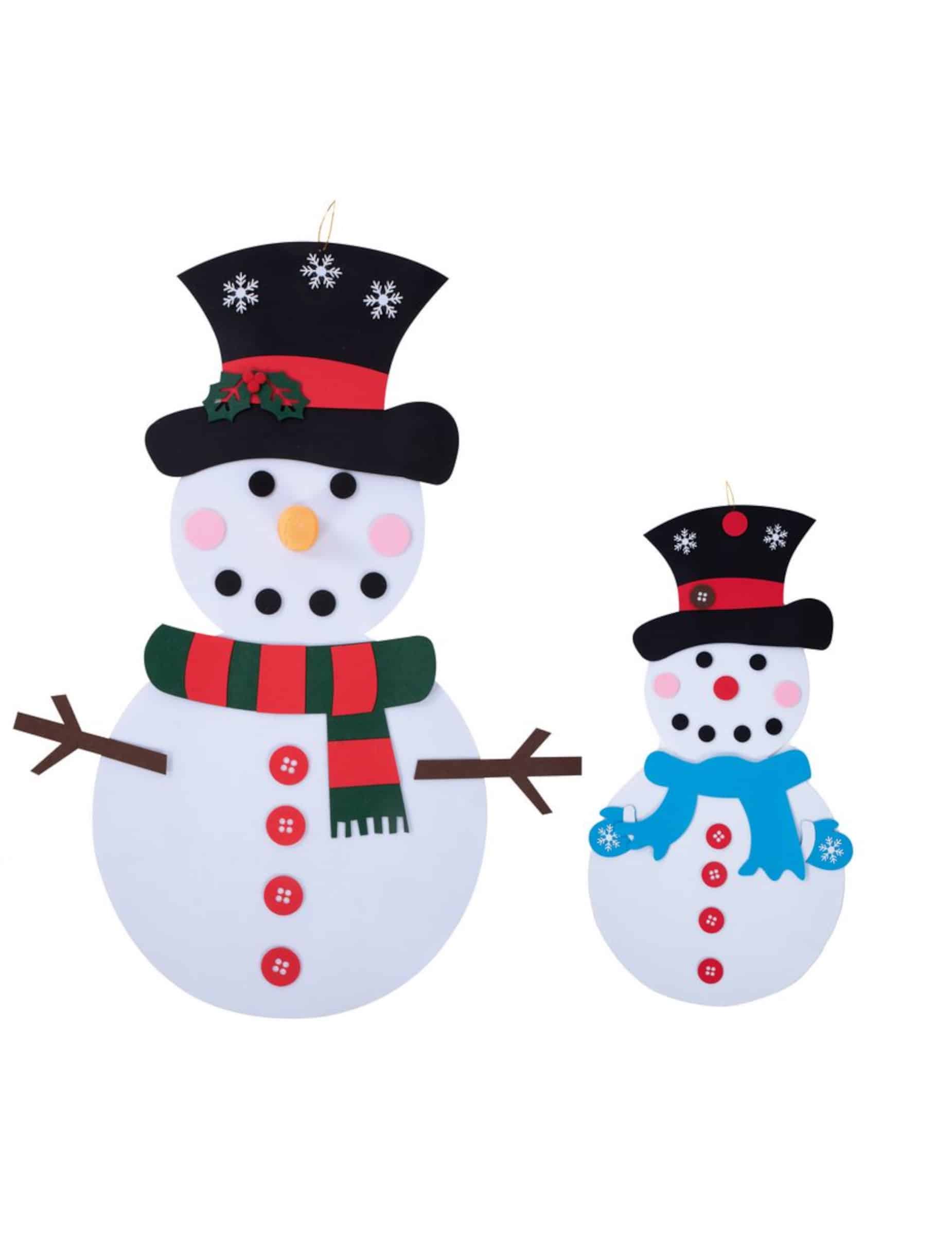 Schneemann aus Filz zum Aufhängen mit Deko 50 x 98 cm