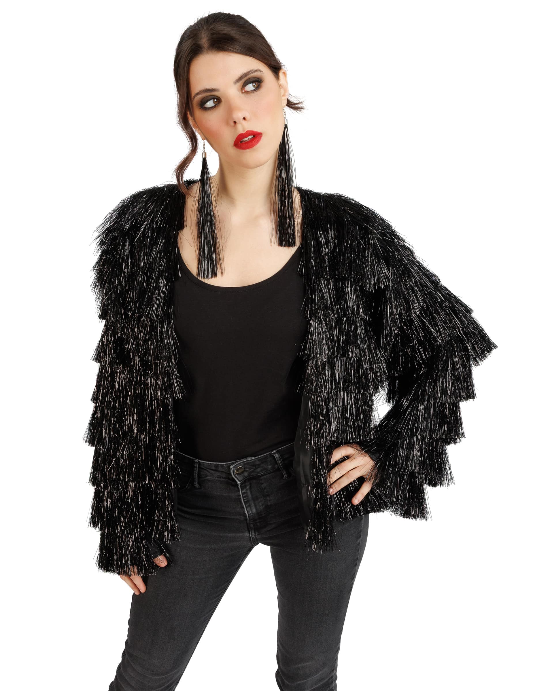 Schwarze Fransen-Festivaljacke für Damen