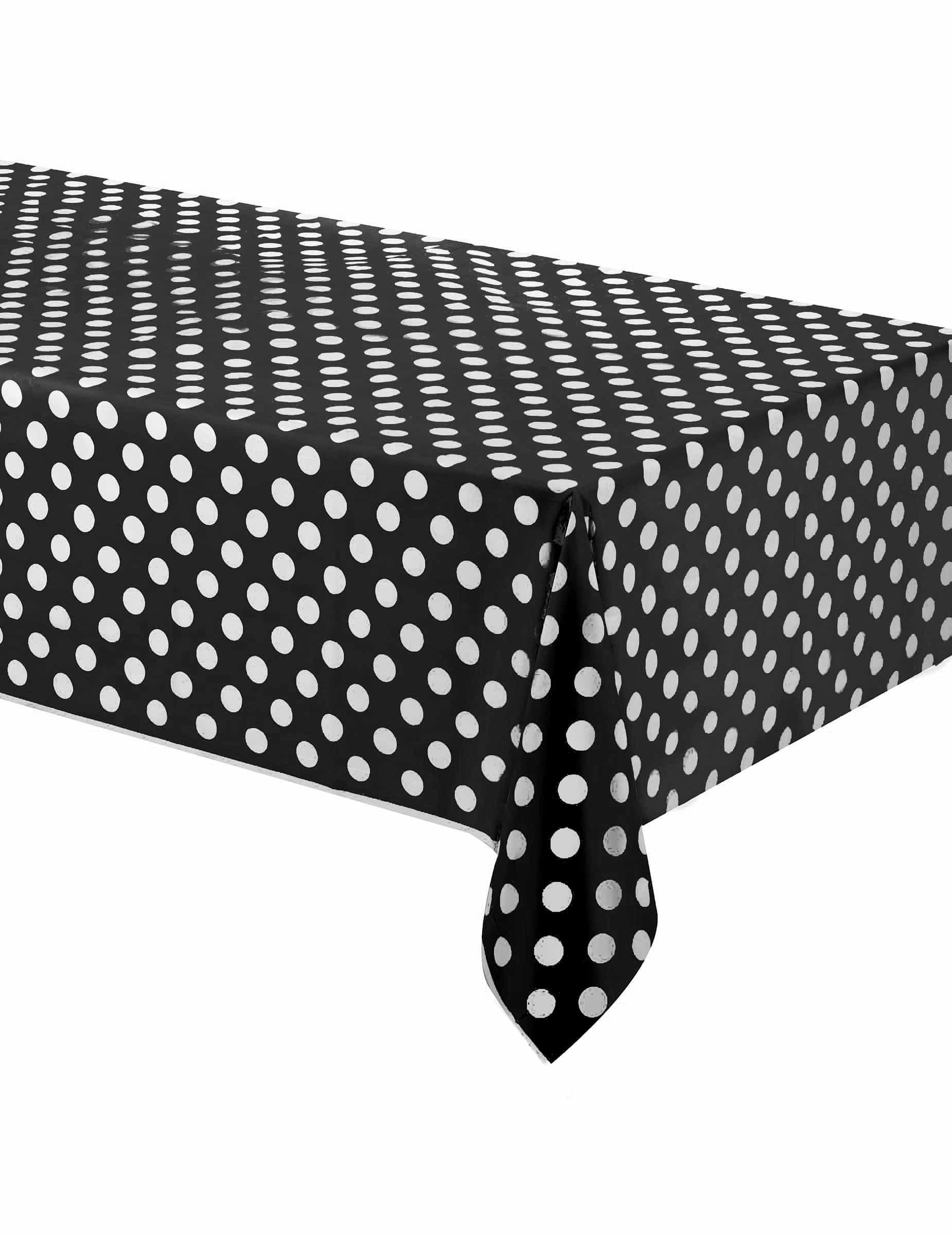 Schwarze Tischdecke aus Kunststoff mit weißen Punkten 137 x 274 cm