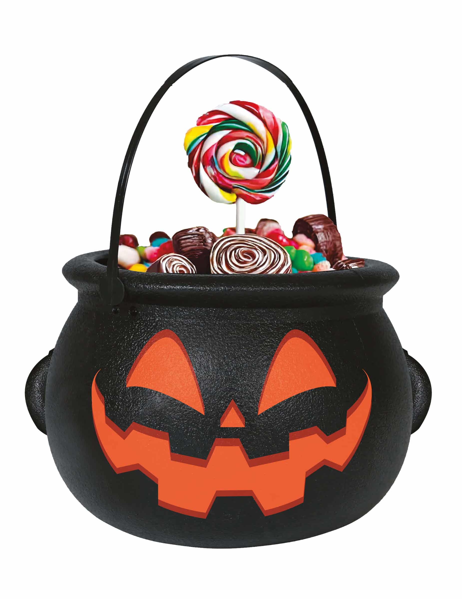 Schwarzer Kürbiskessel 16cm Halloween Bonbonschale mit Henkel