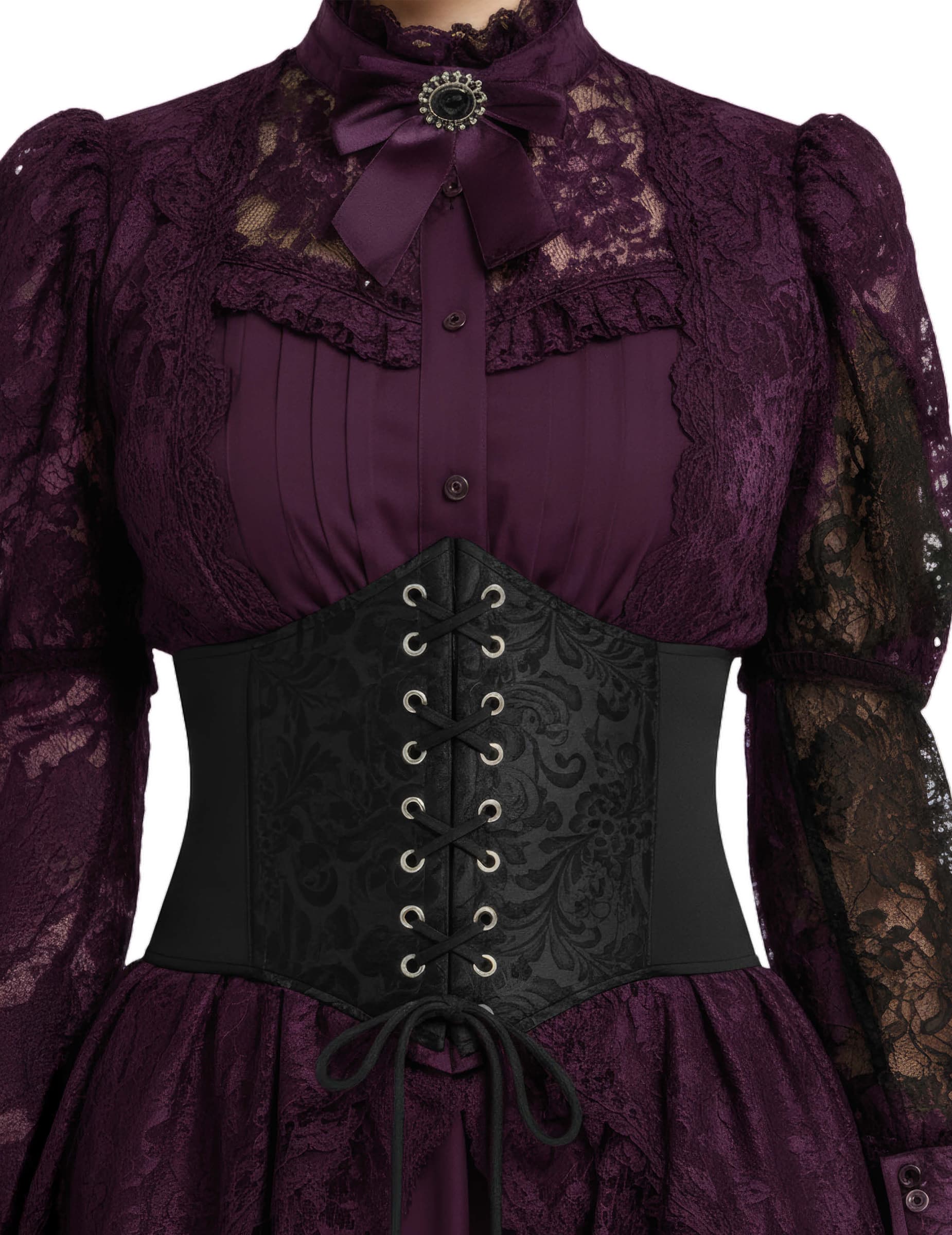 Schwarzes elastisches Korsett mit Barockmuster