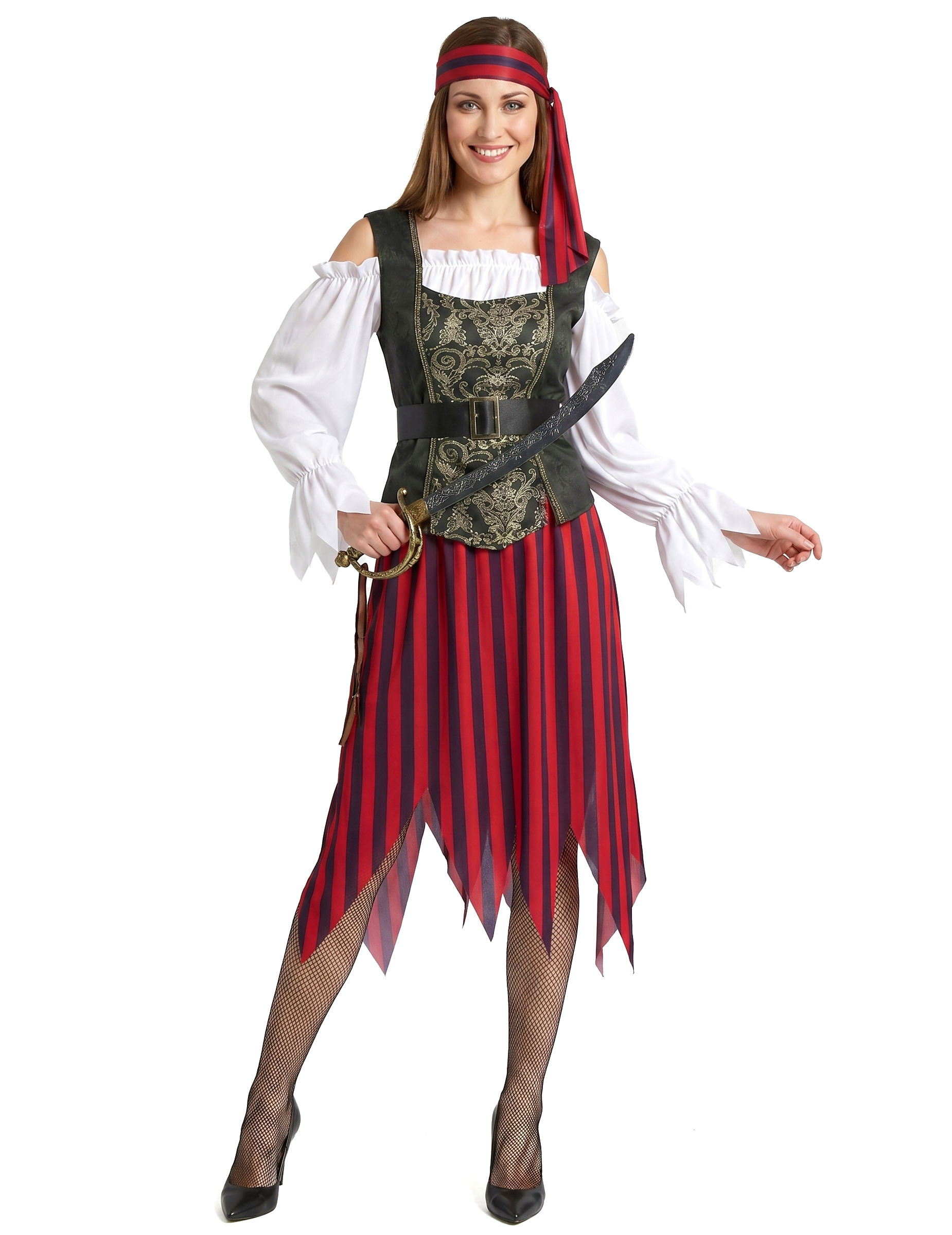 Seeräuberin-Damenkostüm Piratin rot-schwarz-weiss