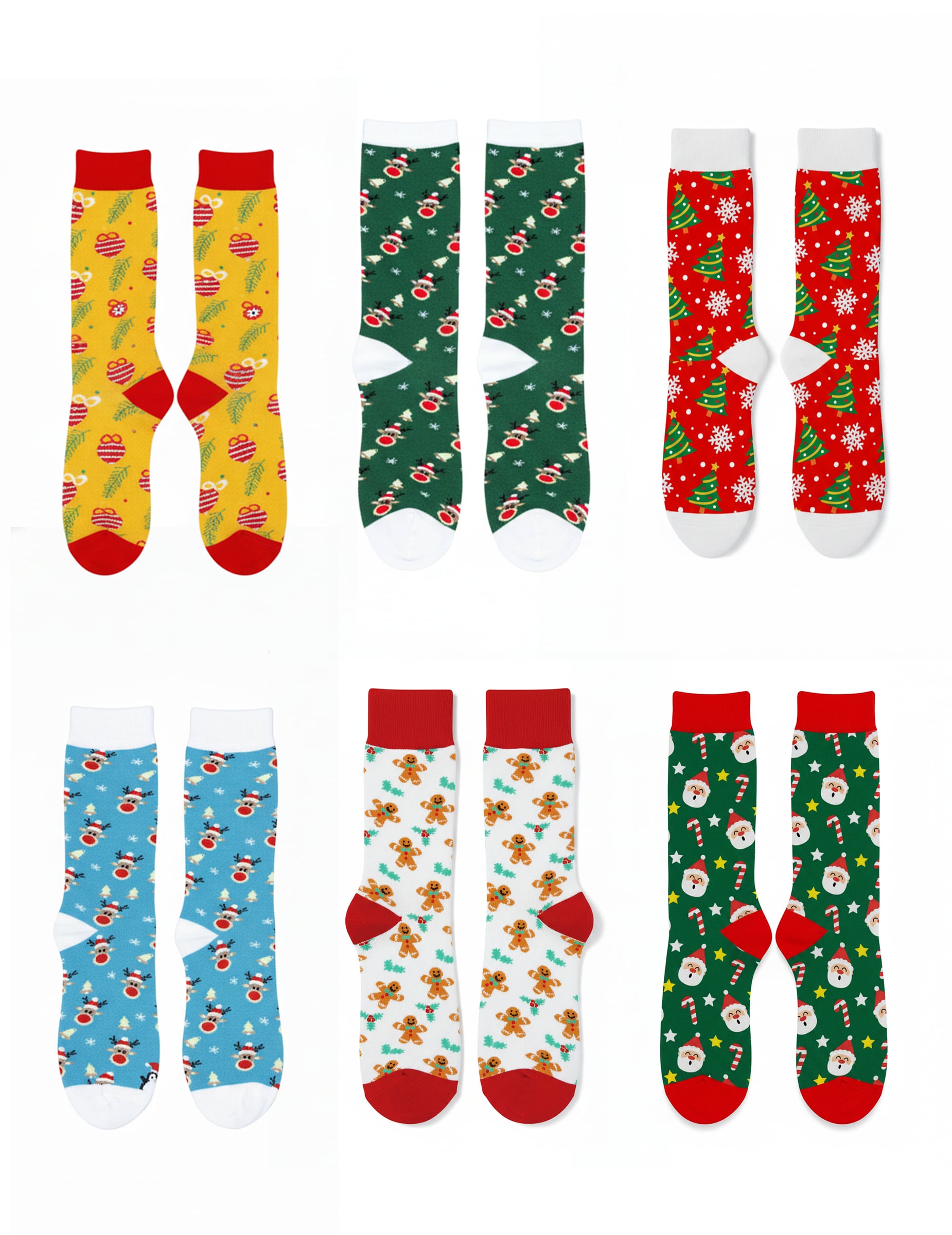 Set 6 Paar Weihnachts Socken festliche Motive für Erwachsene