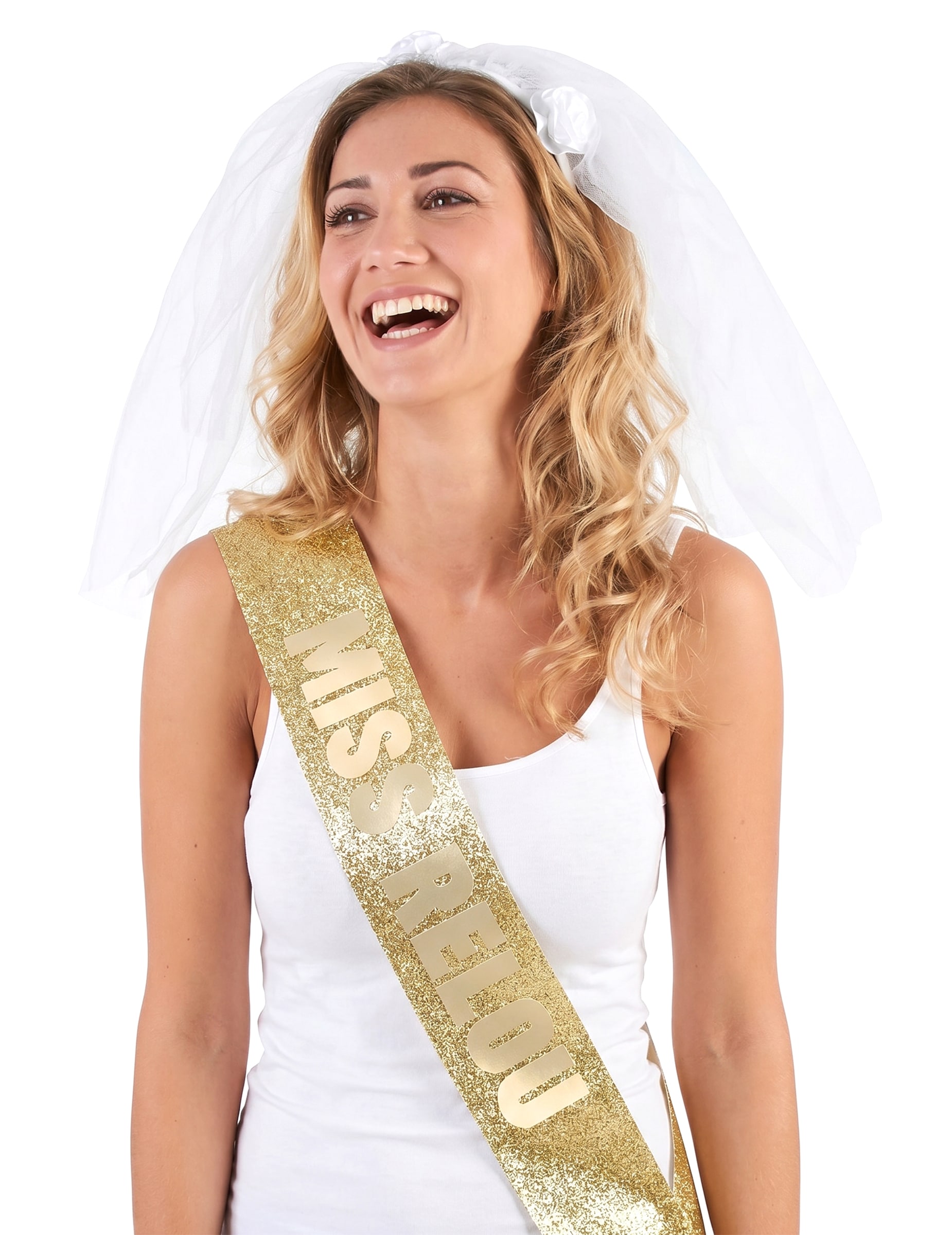 Set Accessoires Braut Damen - Schärpe + Schleier für Junggesellinnenabschied + Mottoparty