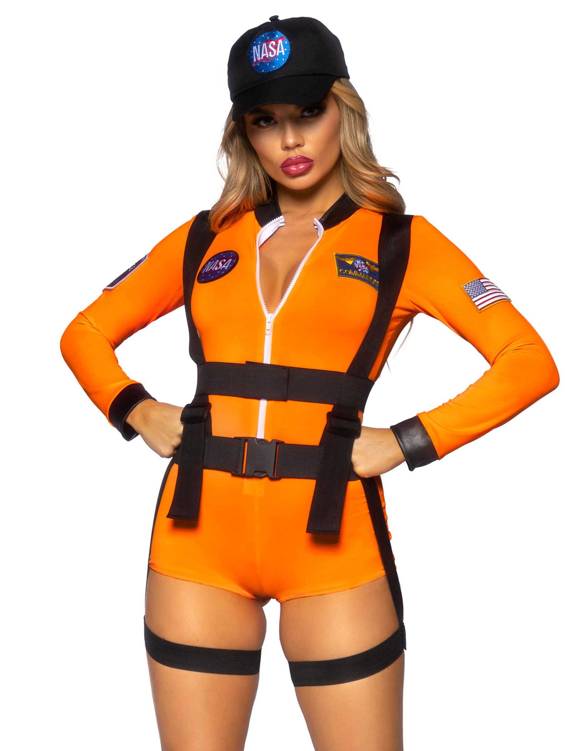 Sexy Astronautin Damenkostüm NASA Orange-Schwarz