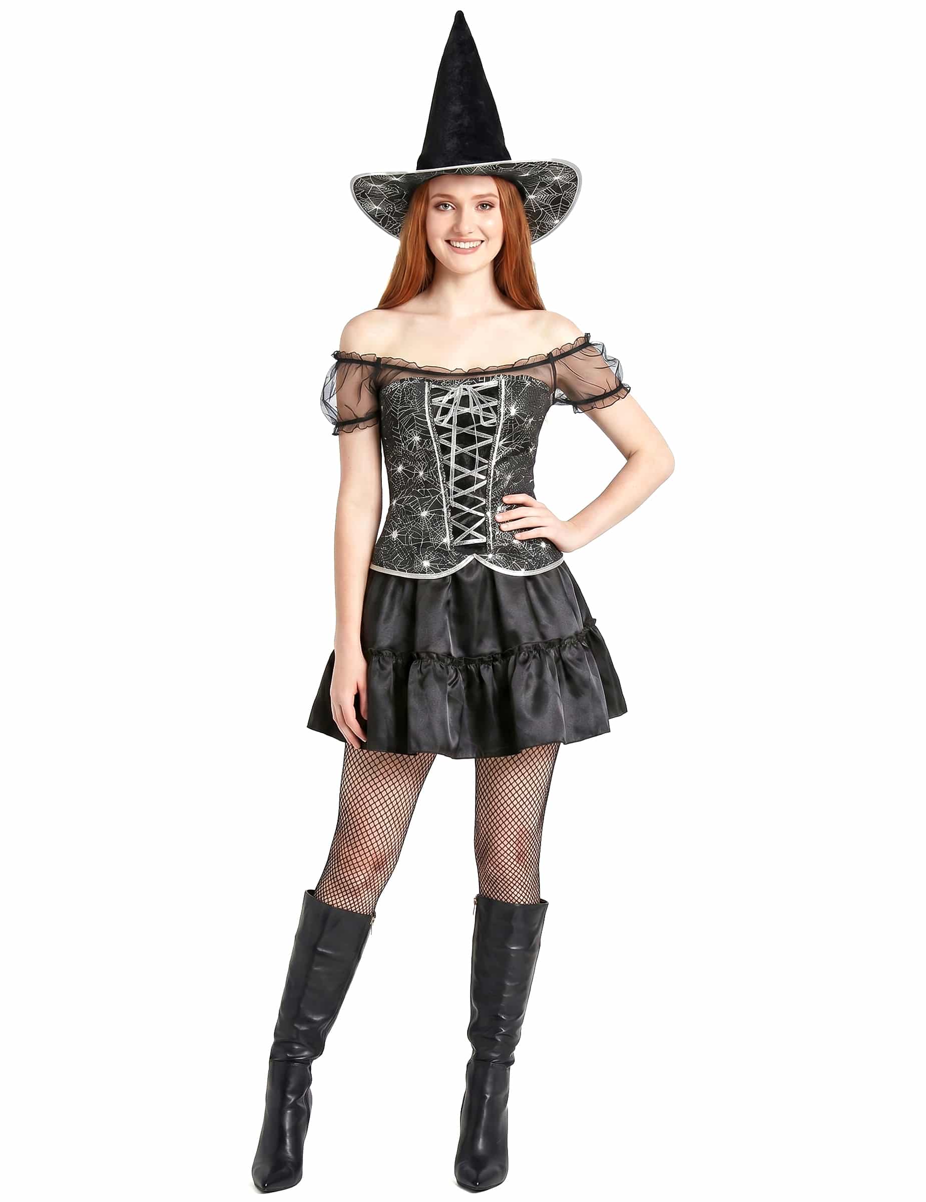 Sexy Hexe Halloween Kostüm schwarz-silber