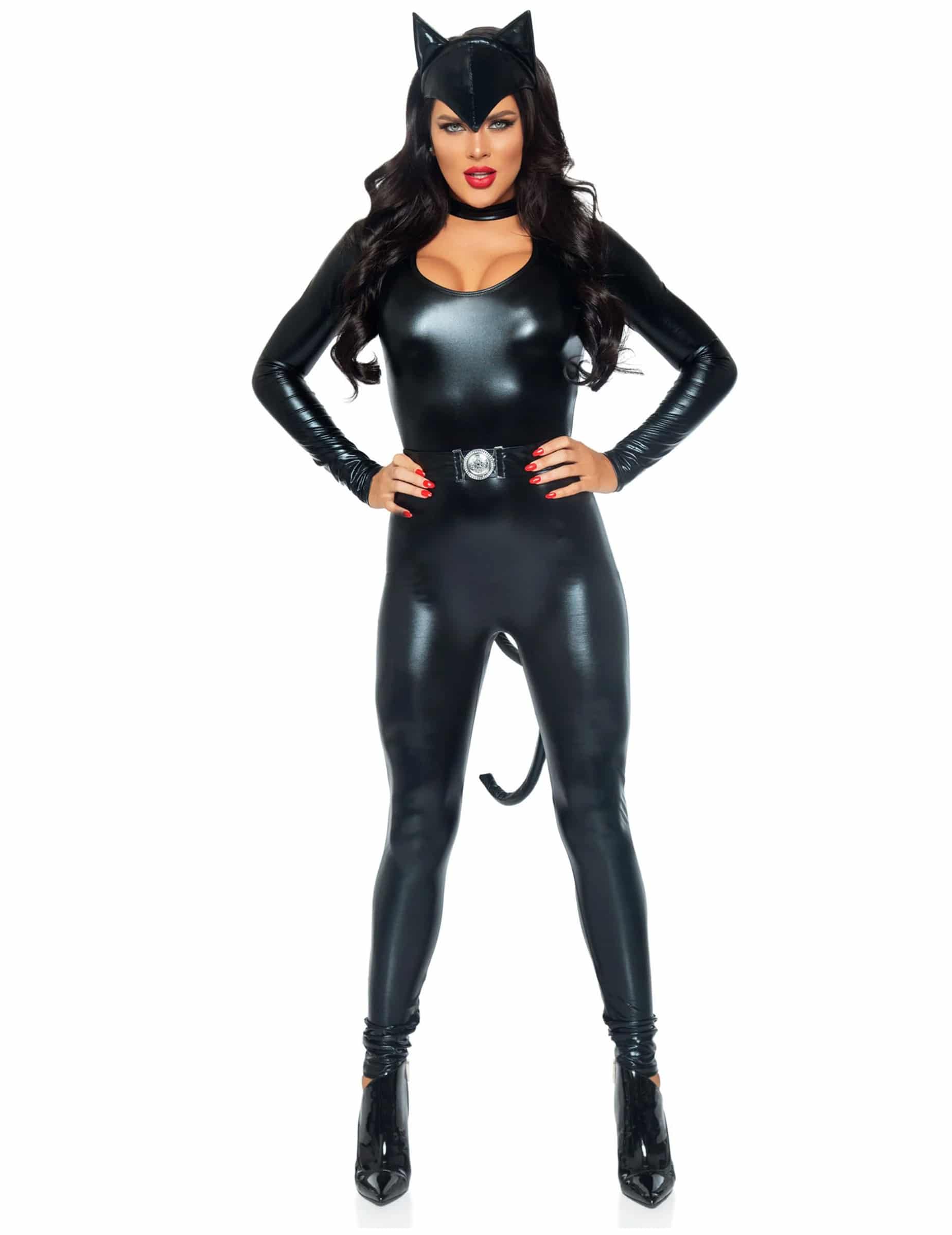 Sexy Katze Damenkostüm Catsuit schwarz