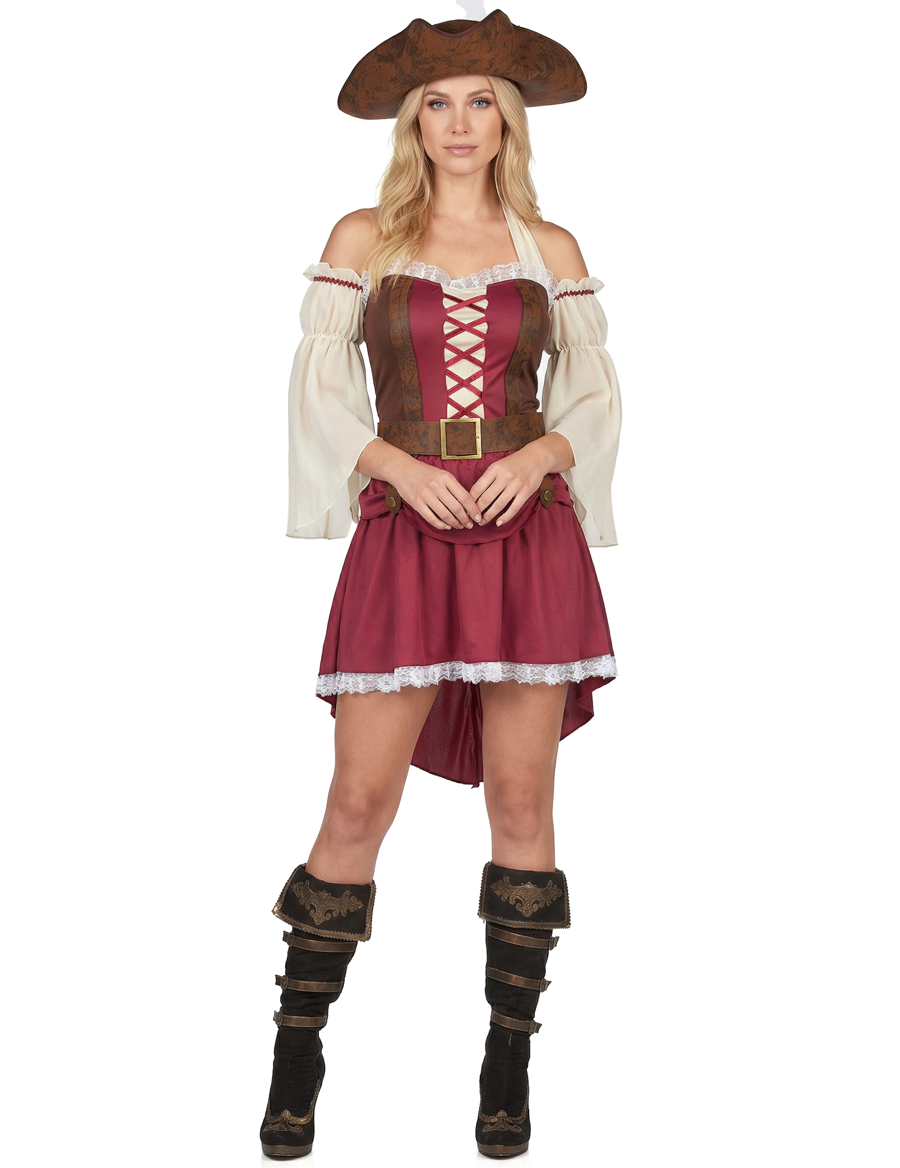 Sexy Piraten-Damenkostüm Faschingskostüm rot-braun-weiss