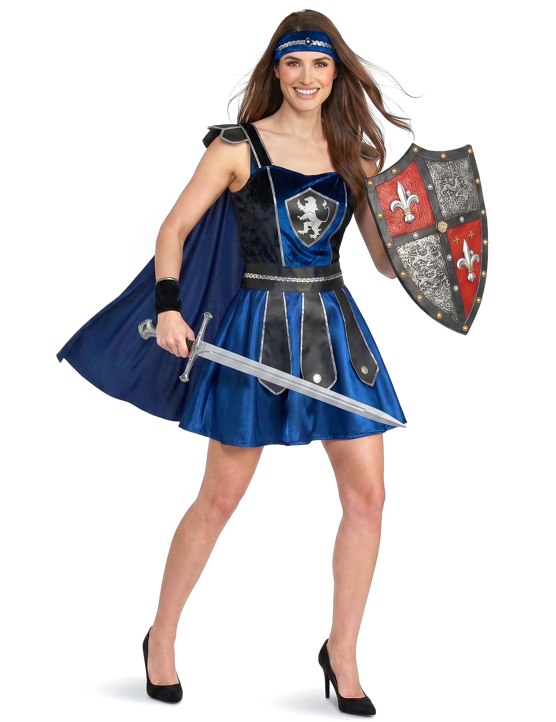 Sexy Ritterin-Kostüm für Damen dunkelblau-schwarz
