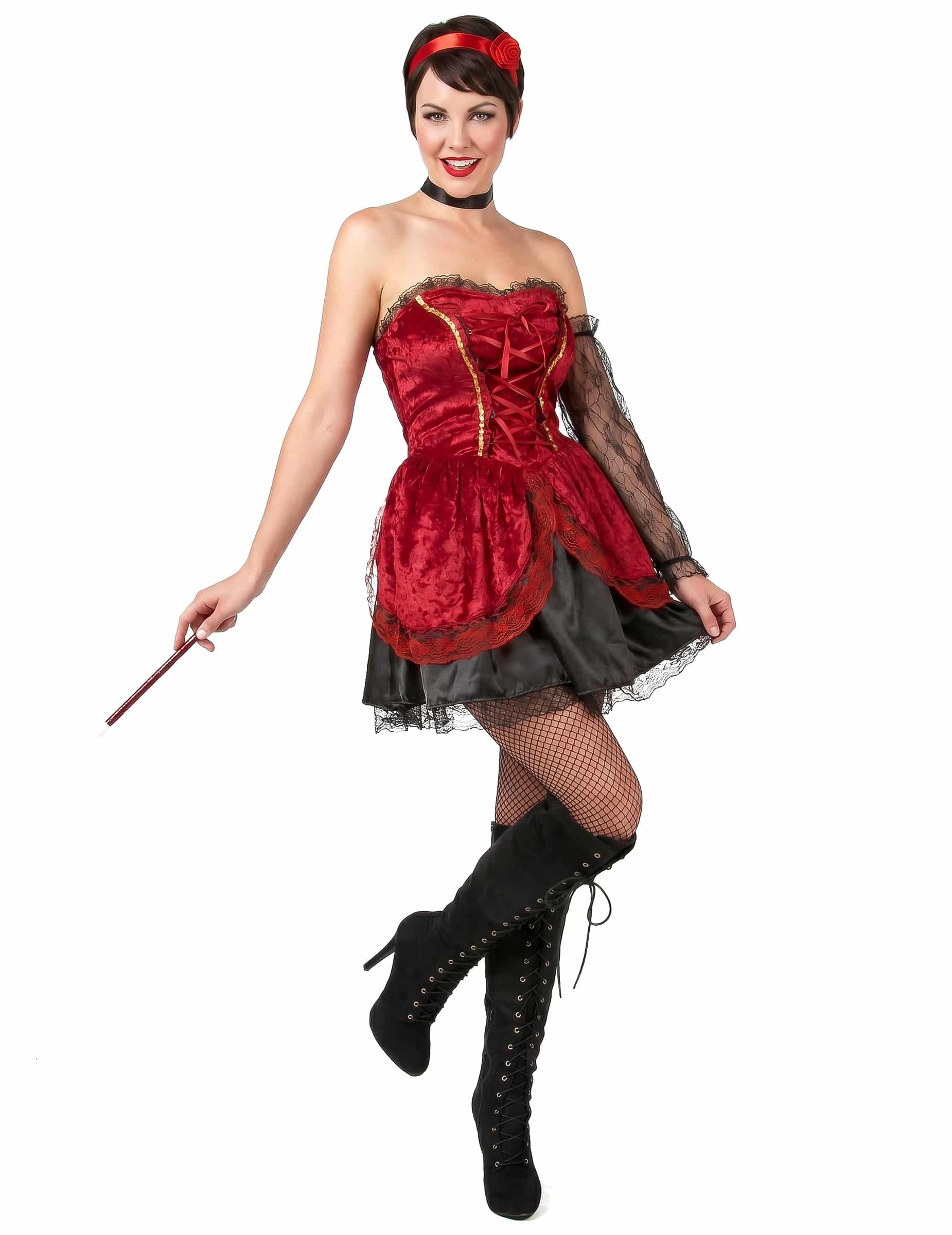 Sexy Showgirl-Damenkostüm Burlesque rot-schwarz