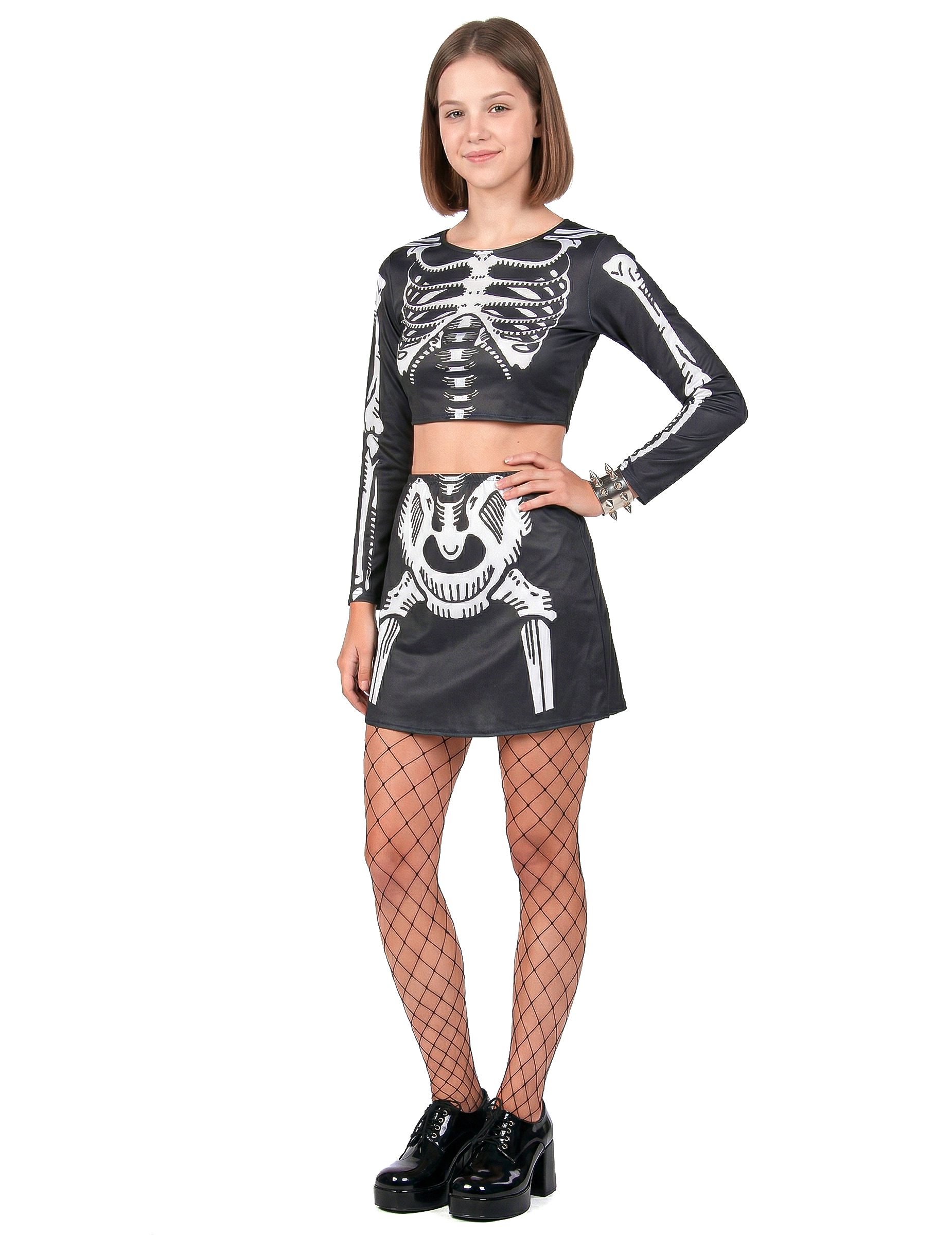 Sexy Skelett-Kostüm für Damen 2-teilig schwarz-weiß