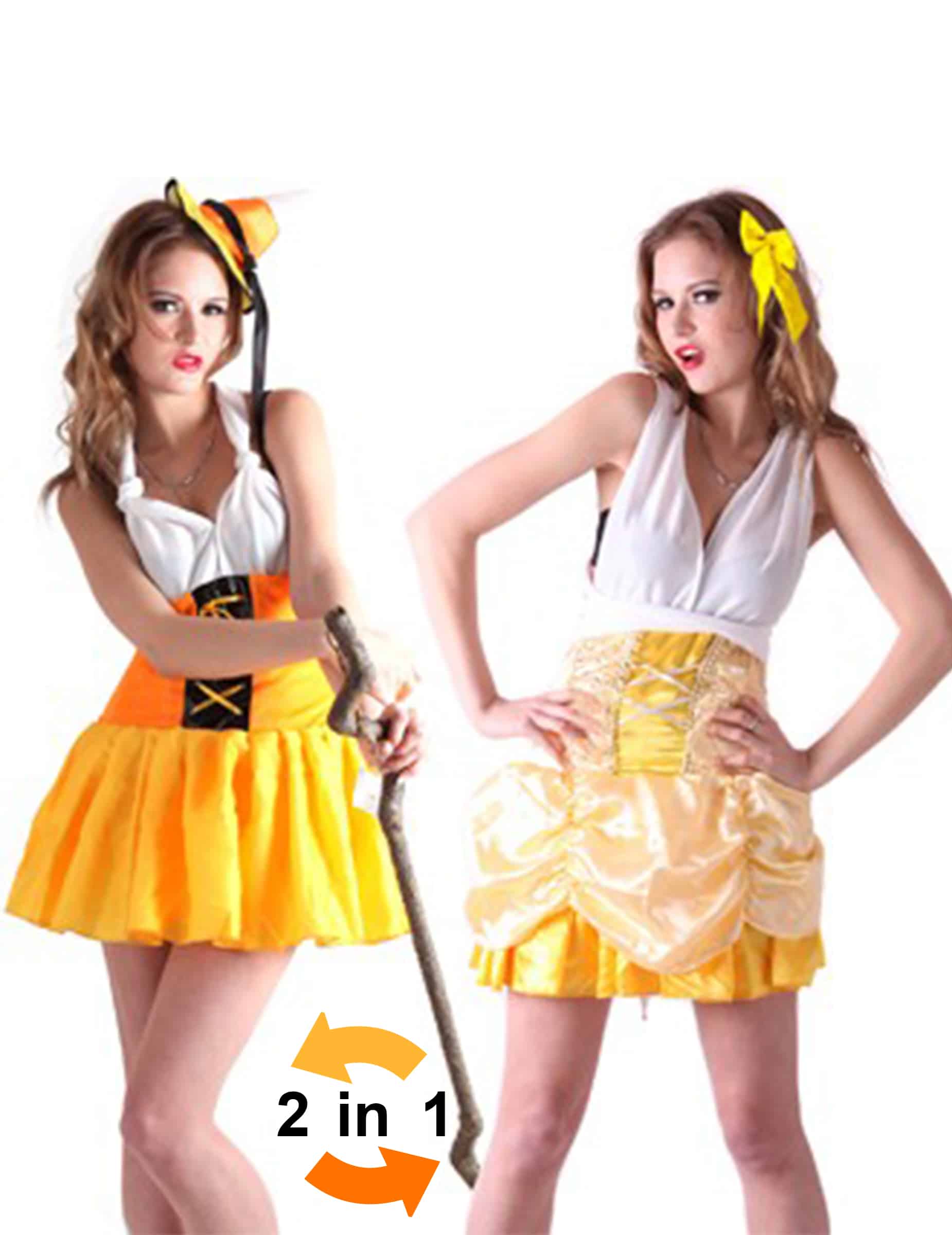 Sexy Wendekostüm Dirndl Prinzessin Damenkostüm weiss-gelb