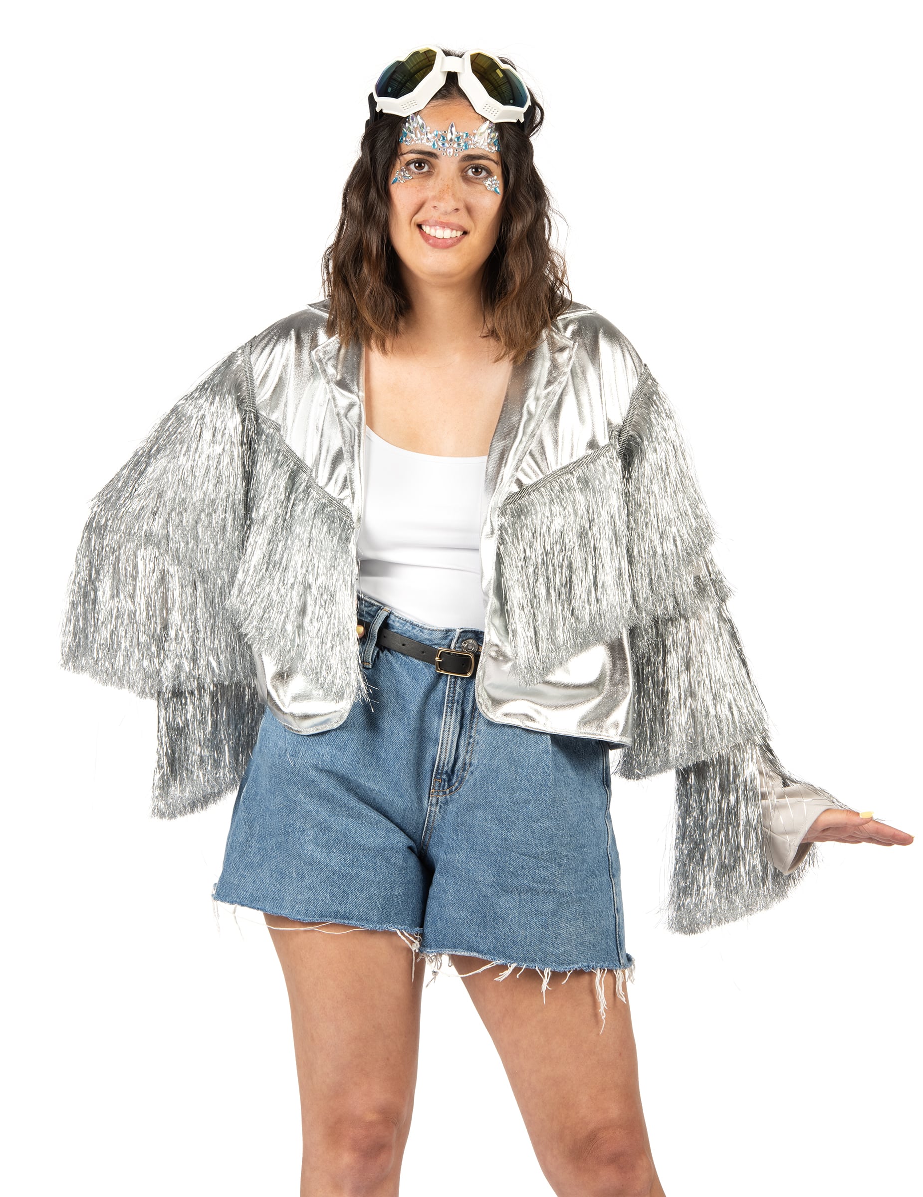 Silberne Damenjacke mit Fransen Western Disco