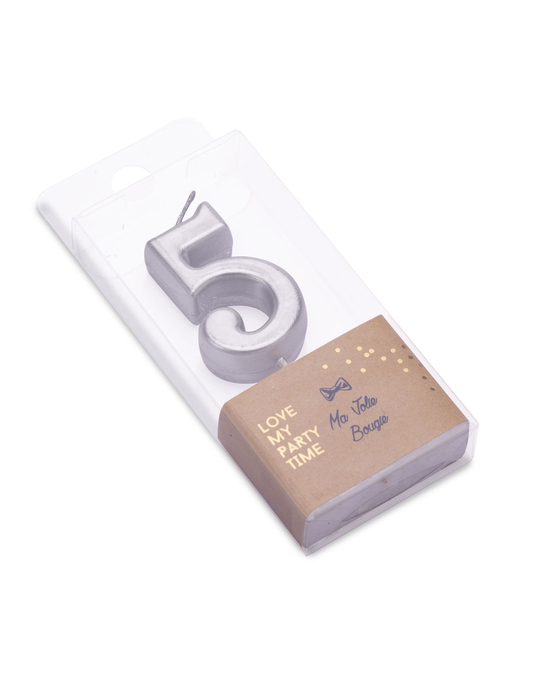 Silberne Geburtstagskerze Zahl 5 Metallic-Look 4