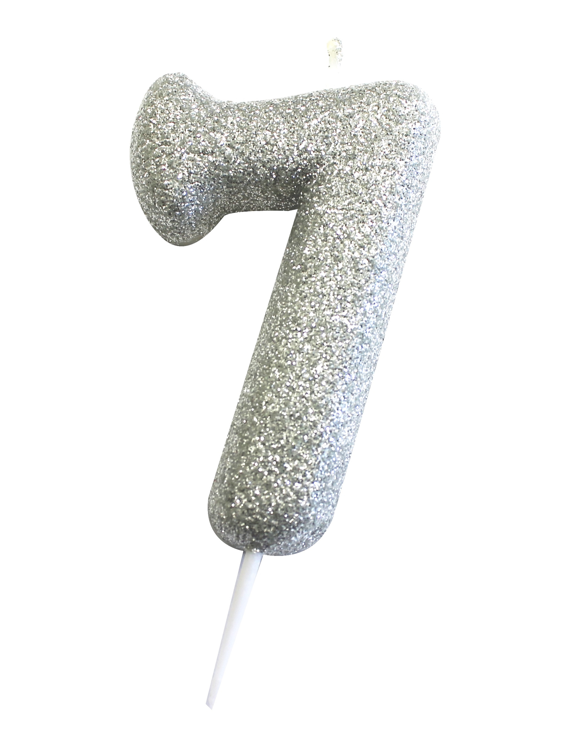 Silberne Glitzer-Zahlenkerze 7 auf Picker 7 cm