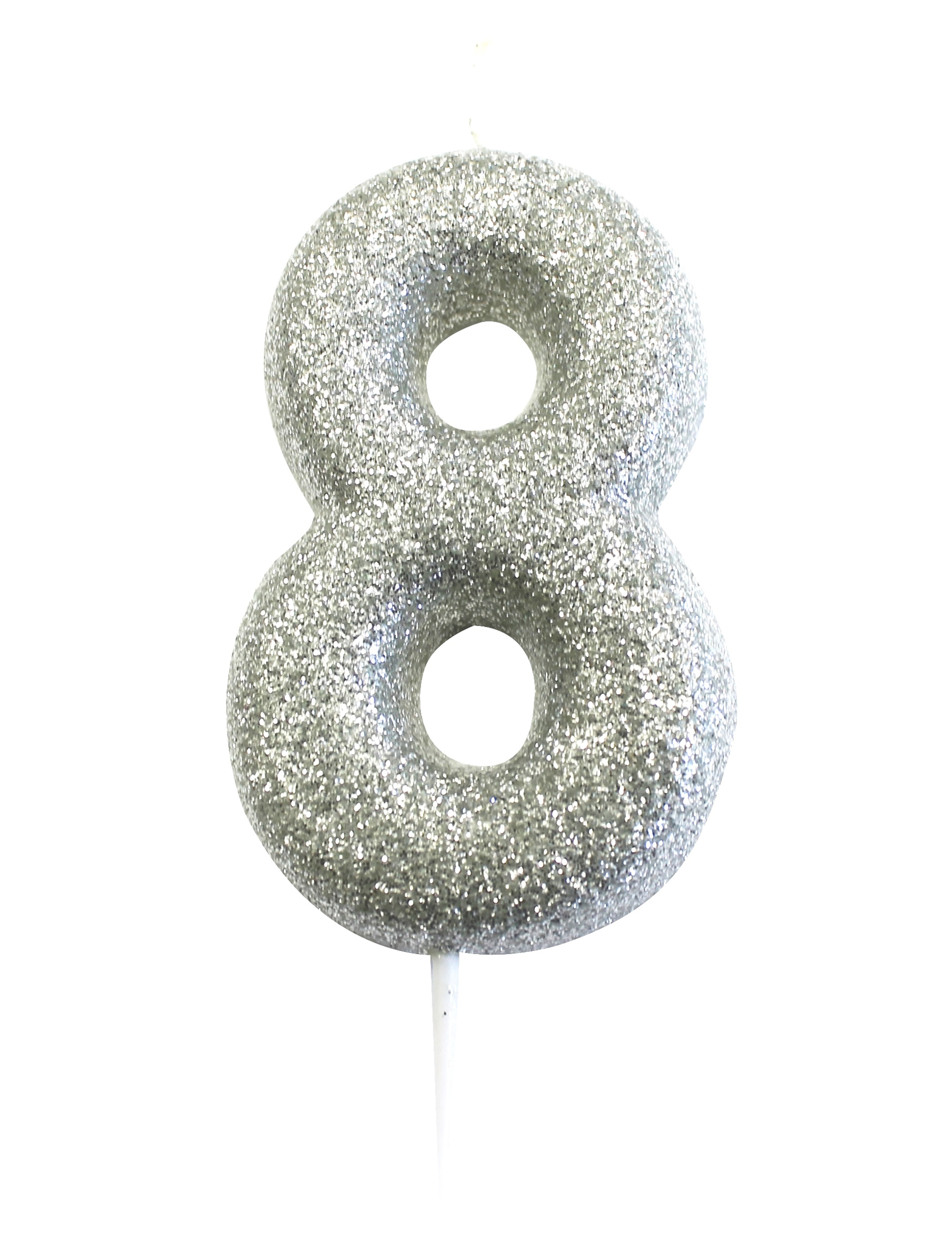 Silberne Glitzer-Zahlenkerze 8 für Geburtstagstorten 7 cm