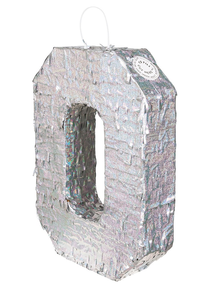 Silberne Hologramm Piñata Zahl 0