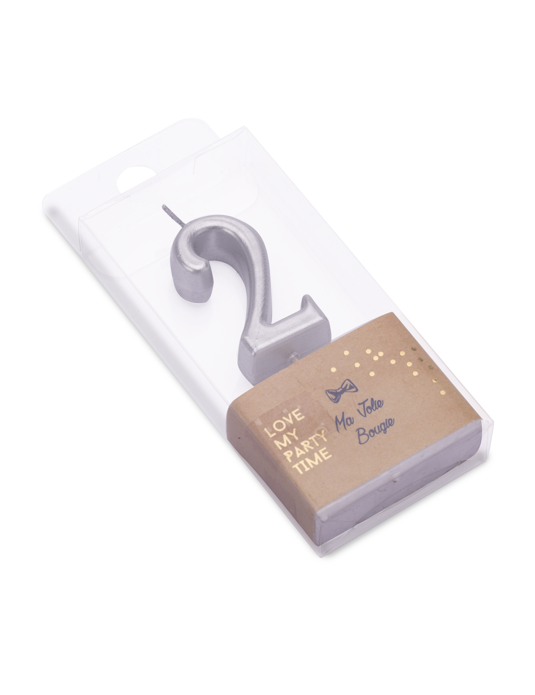 Silberne Metallic-Geburtstagskerze Zahl 2 auf Picker 4