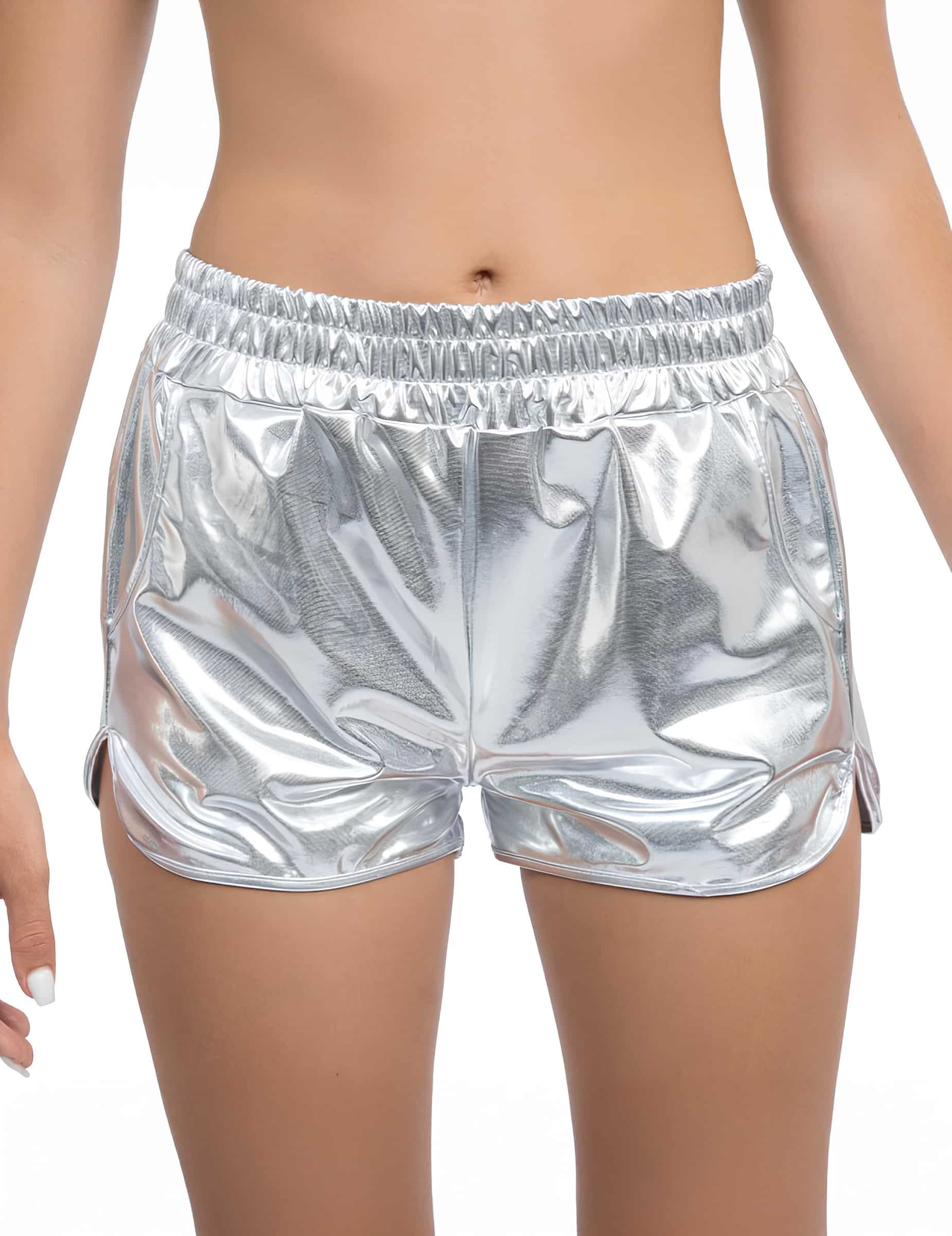 Silberne Metallic Shorts für Damen