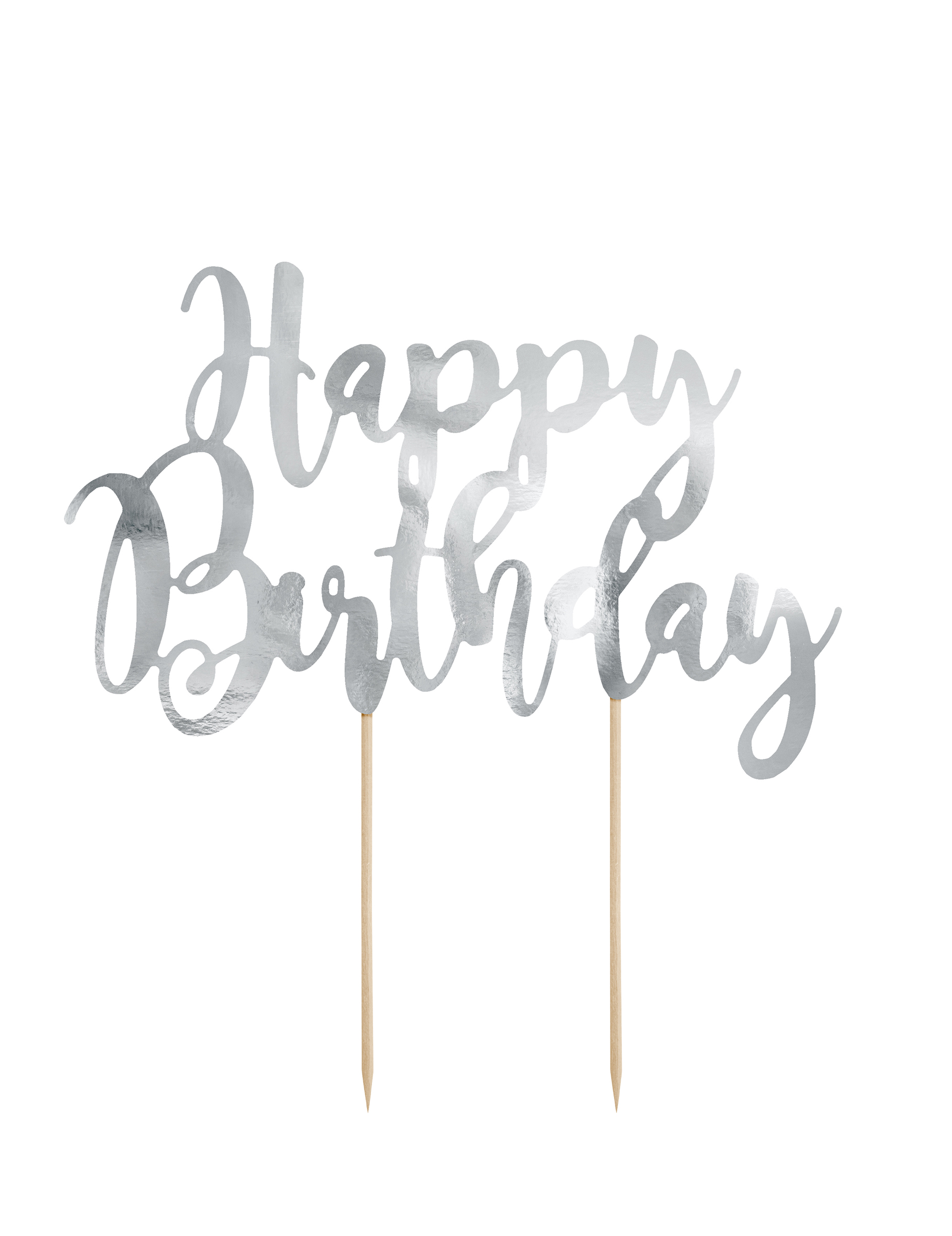 Silberner Cake Topper Happy Birthday aus Pappe 22