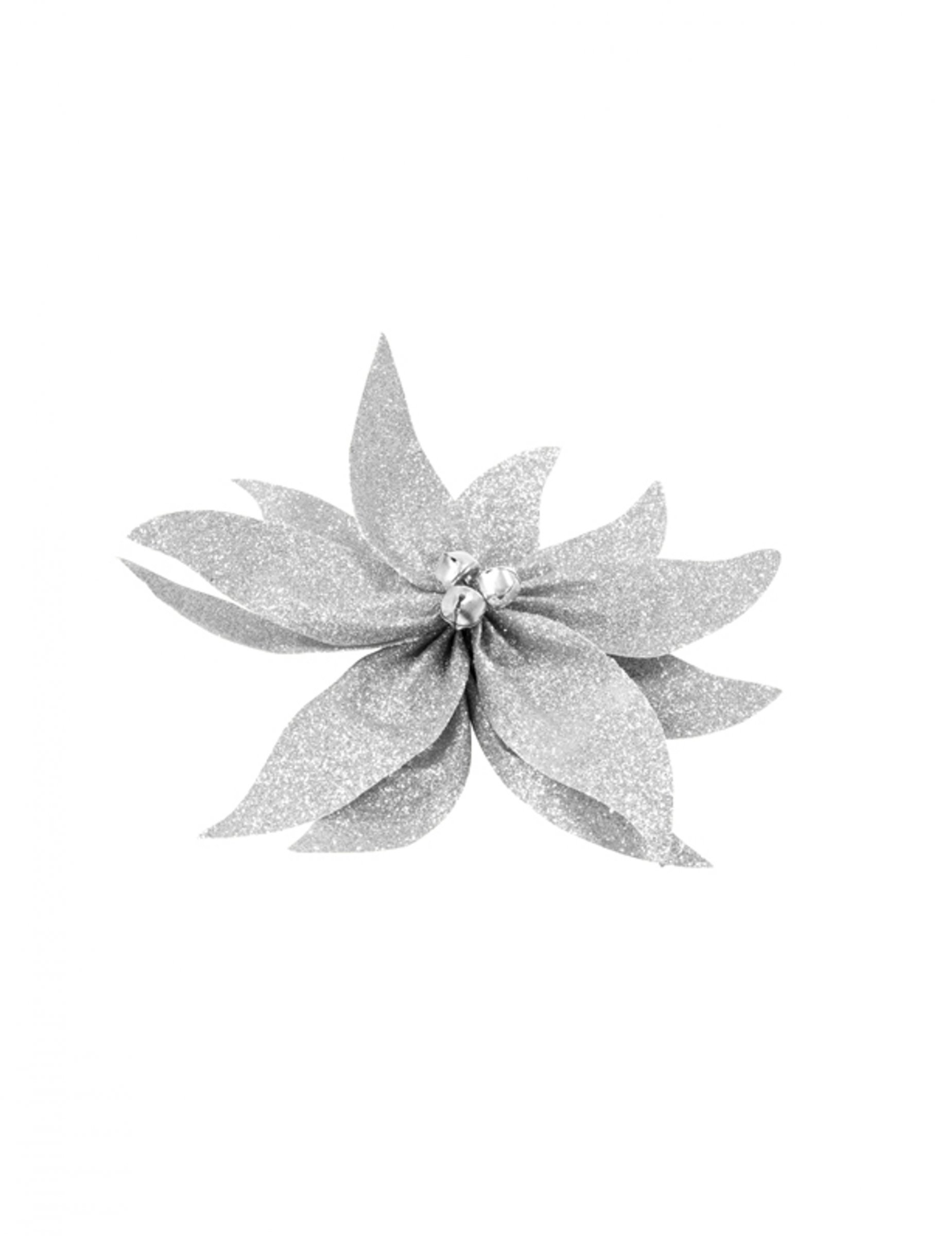 Silberner Poinsettia-Knoten mit Glöckchen 20 cm Weihnachtsdeko