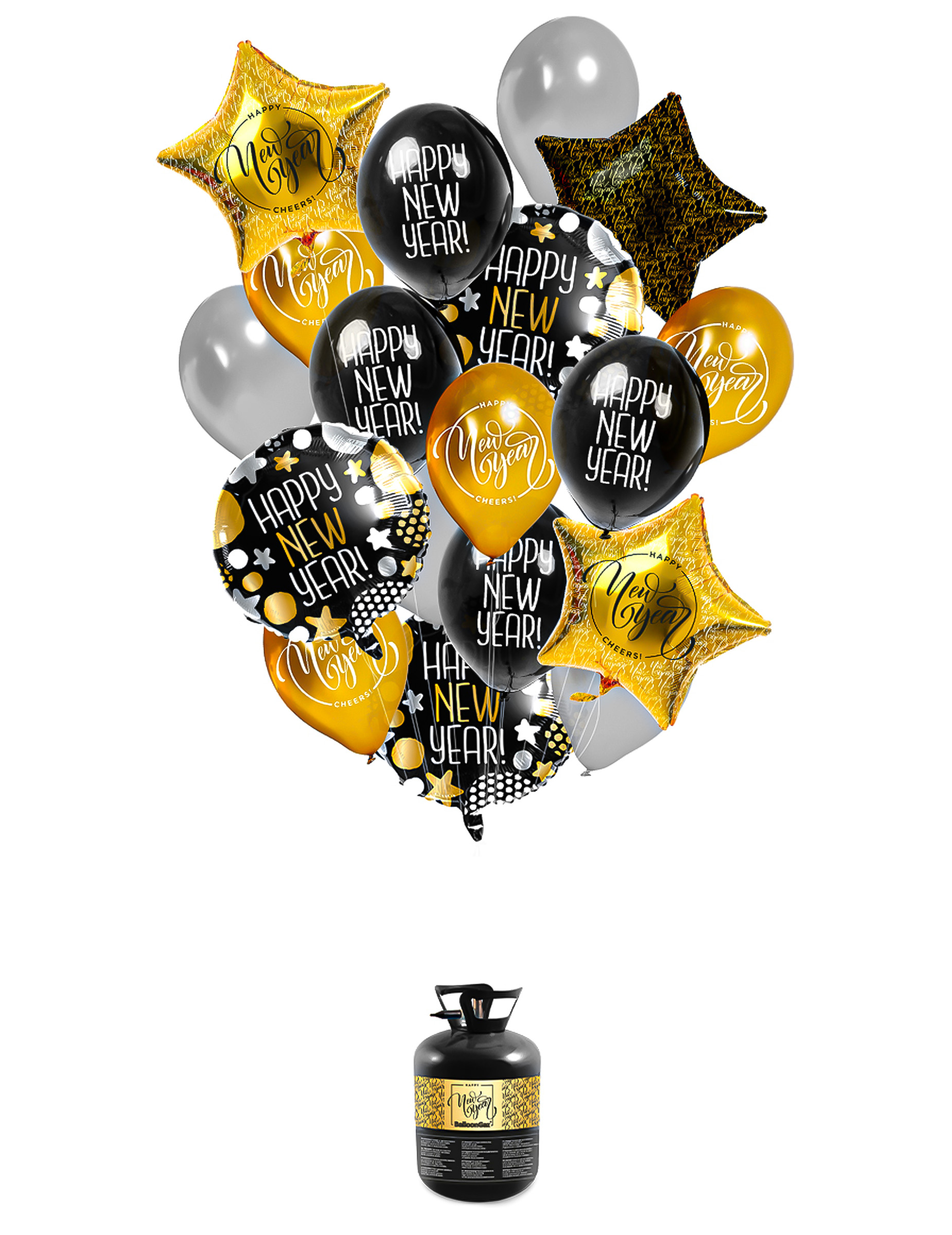 Silvester Ballon-Set 18-teilig gold-schwarz-weiß